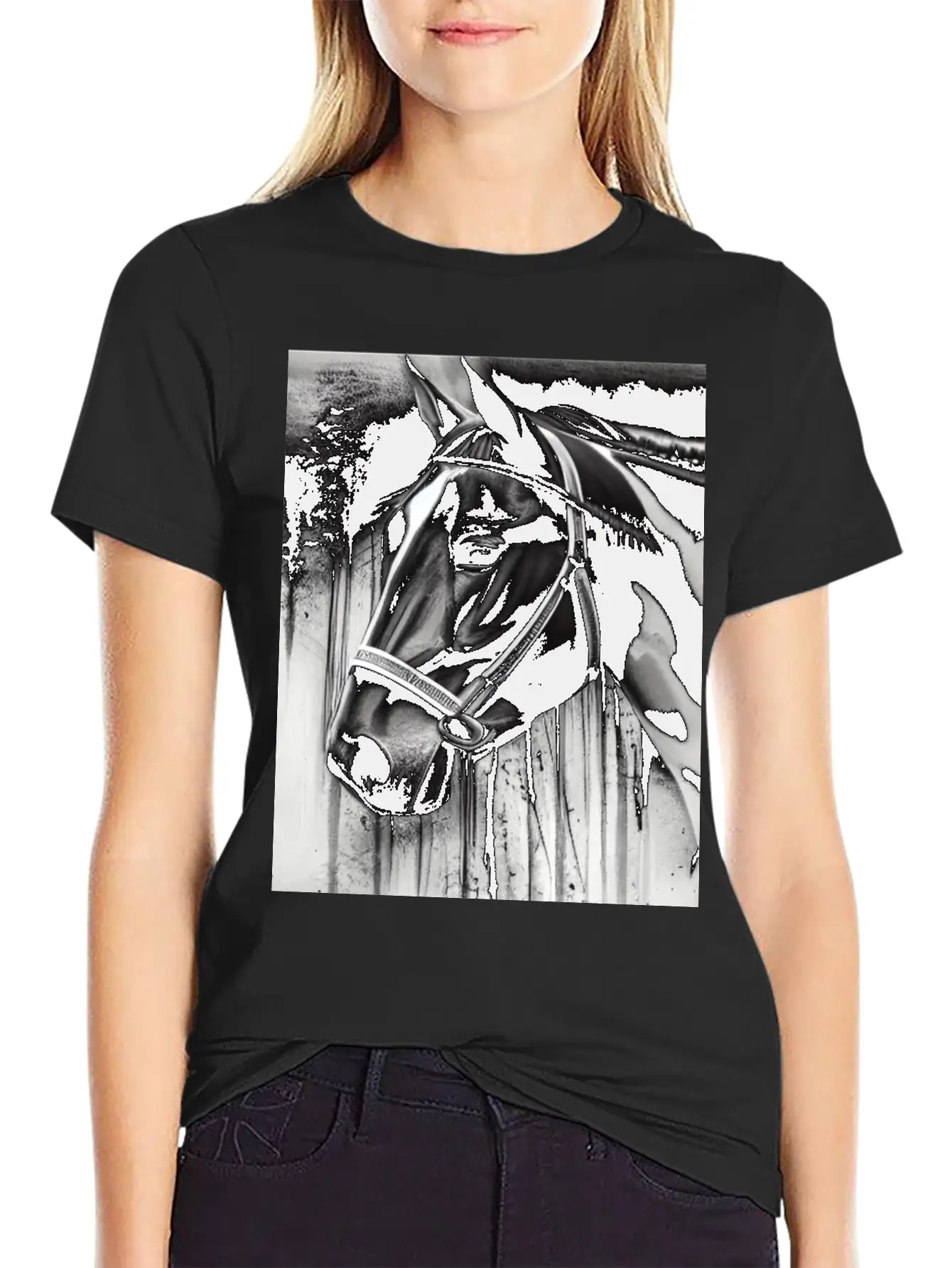 Black And White Horse Breathable Soft Cotton T-Shirt – Timeless Casual Look