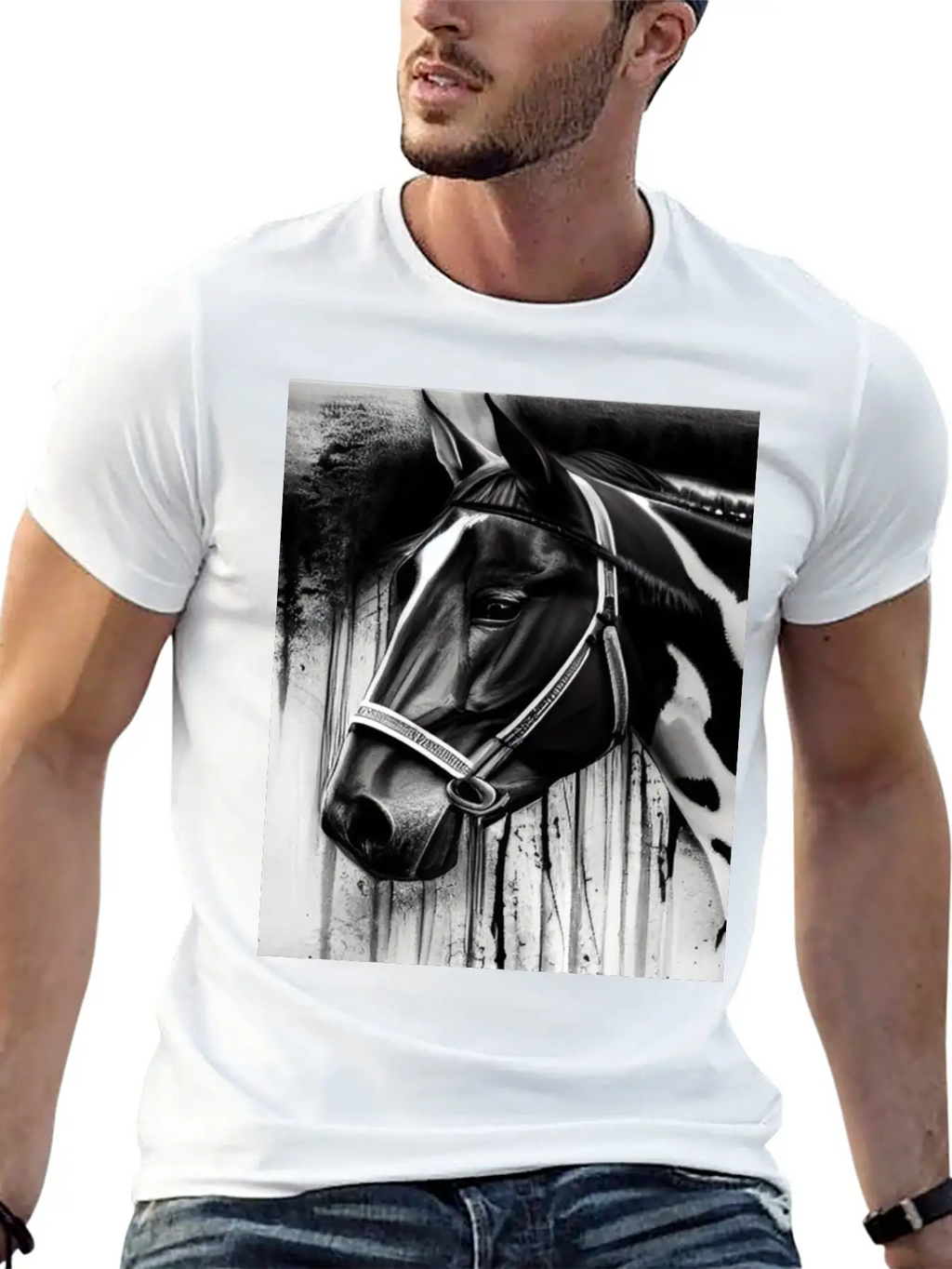 Black And White Horse Breathable Soft Cotton T-Shirt – Timeless Casual Look