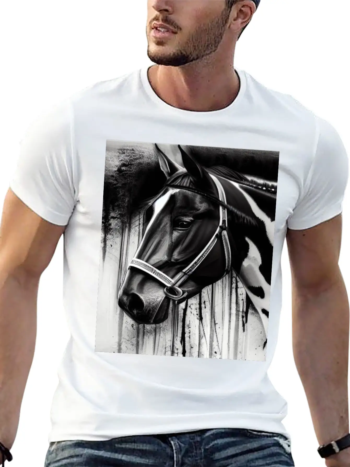 Black And White Horse Breathable Soft Cotton T-Shirt – Timeless Casual Look