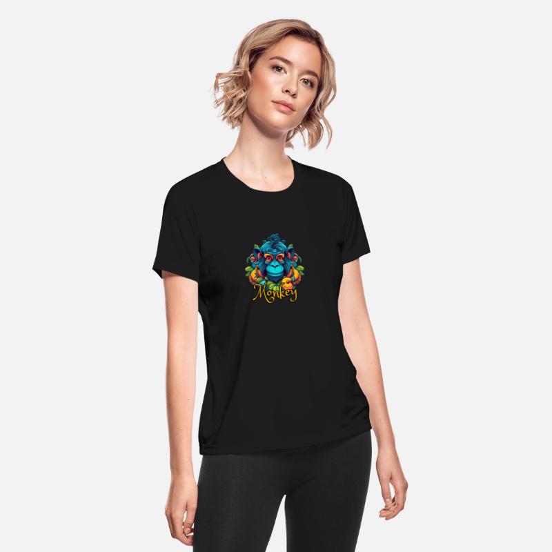 Black Blue Illustrated Monkey Adventure T Shirt