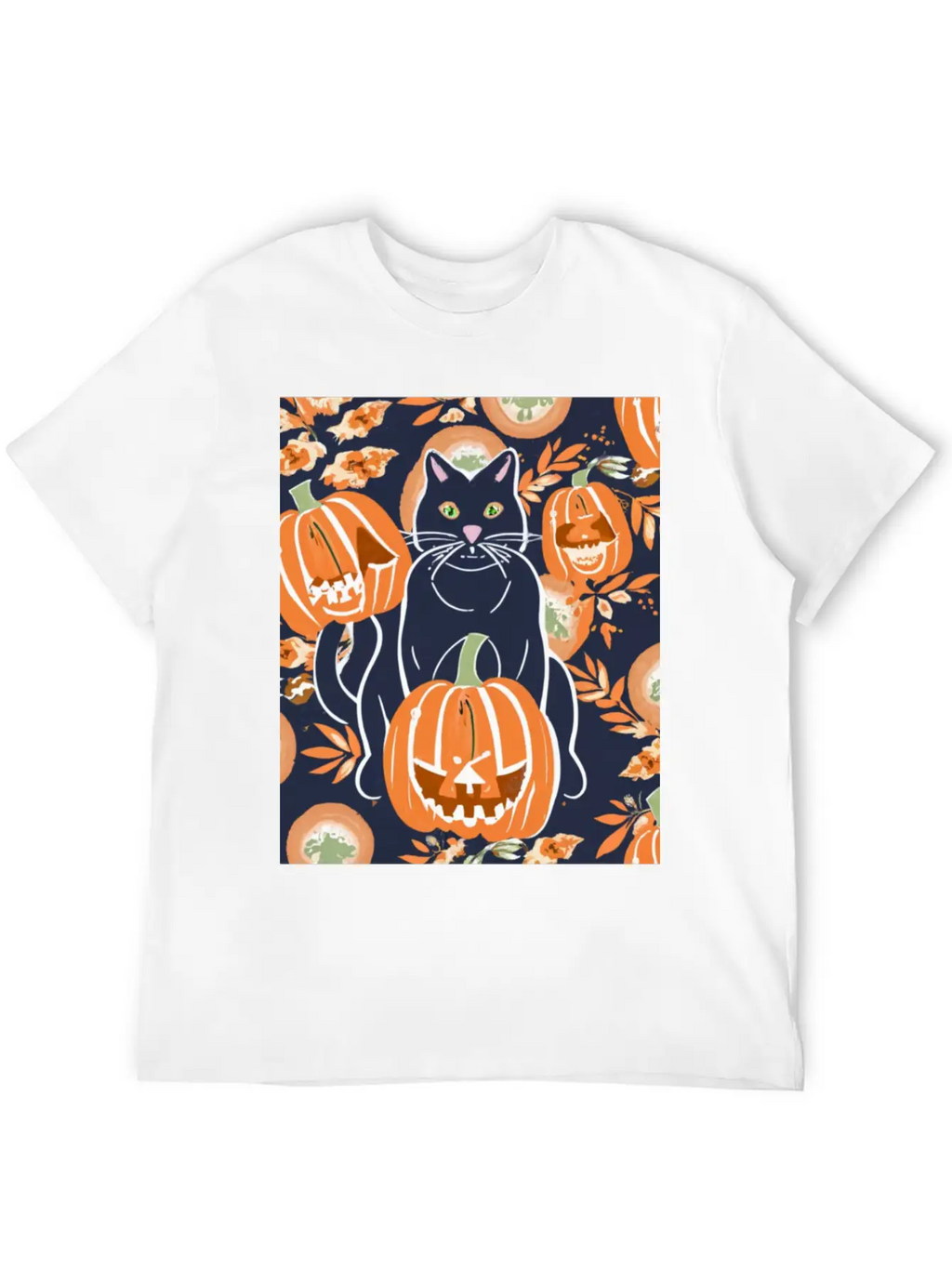 Black Cat And Pumpkins Stylish Everyday T-Shirt – Unisex Basic Cotton Tee