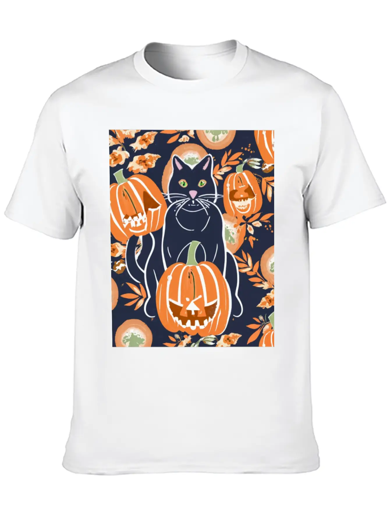 Black Cat And Pumpkins Stylish Everyday T-Shirt – Unisex Basic Cotton Tee