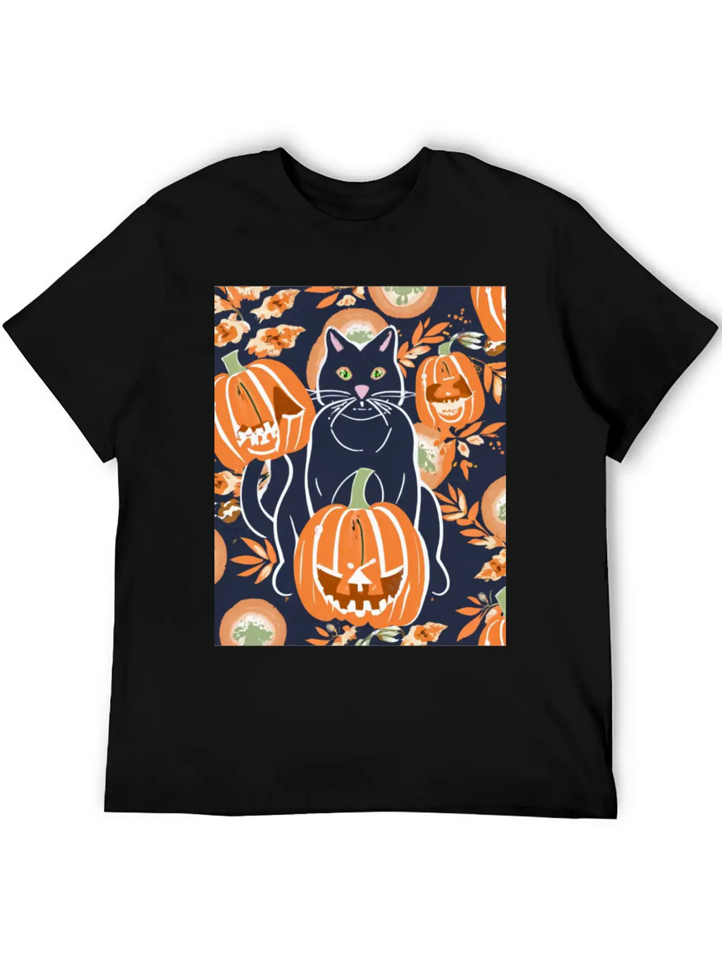 Black Cat And Pumpkins Stylish Everyday T-Shirt – Unisex Basic Cotton Tee