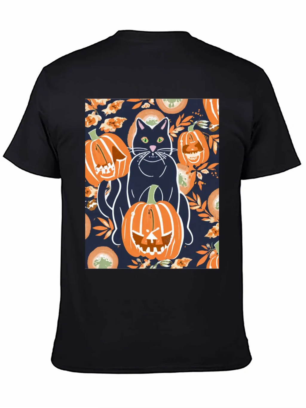 Black Cat And Pumpkins Stylish Everyday T-Shirt – Unisex Basic Cotton Tee