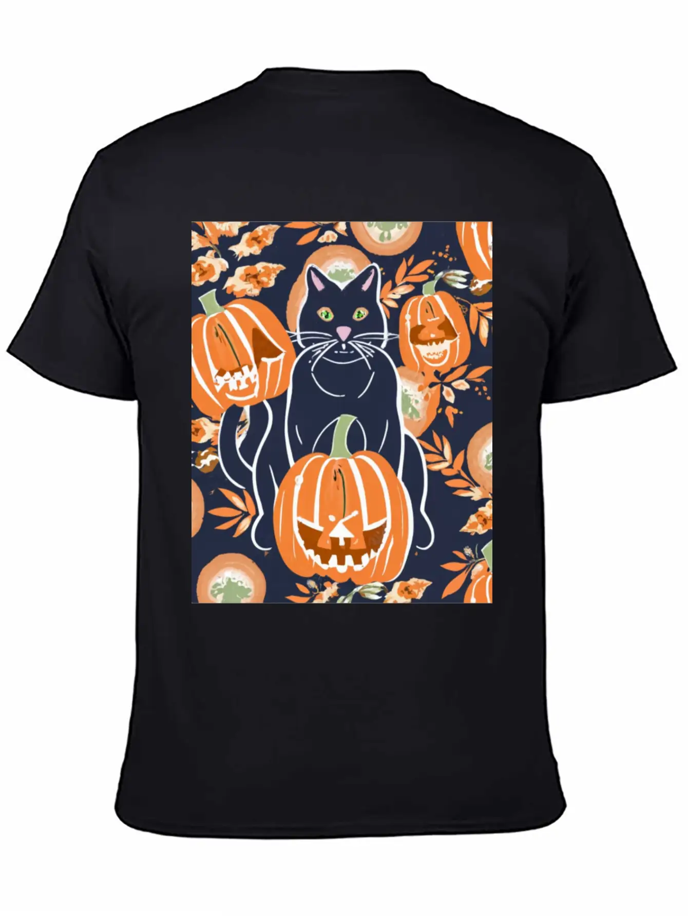 Black Cat And Pumpkins Stylish Everyday T-Shirt – Unisex Basic Cotton Tee