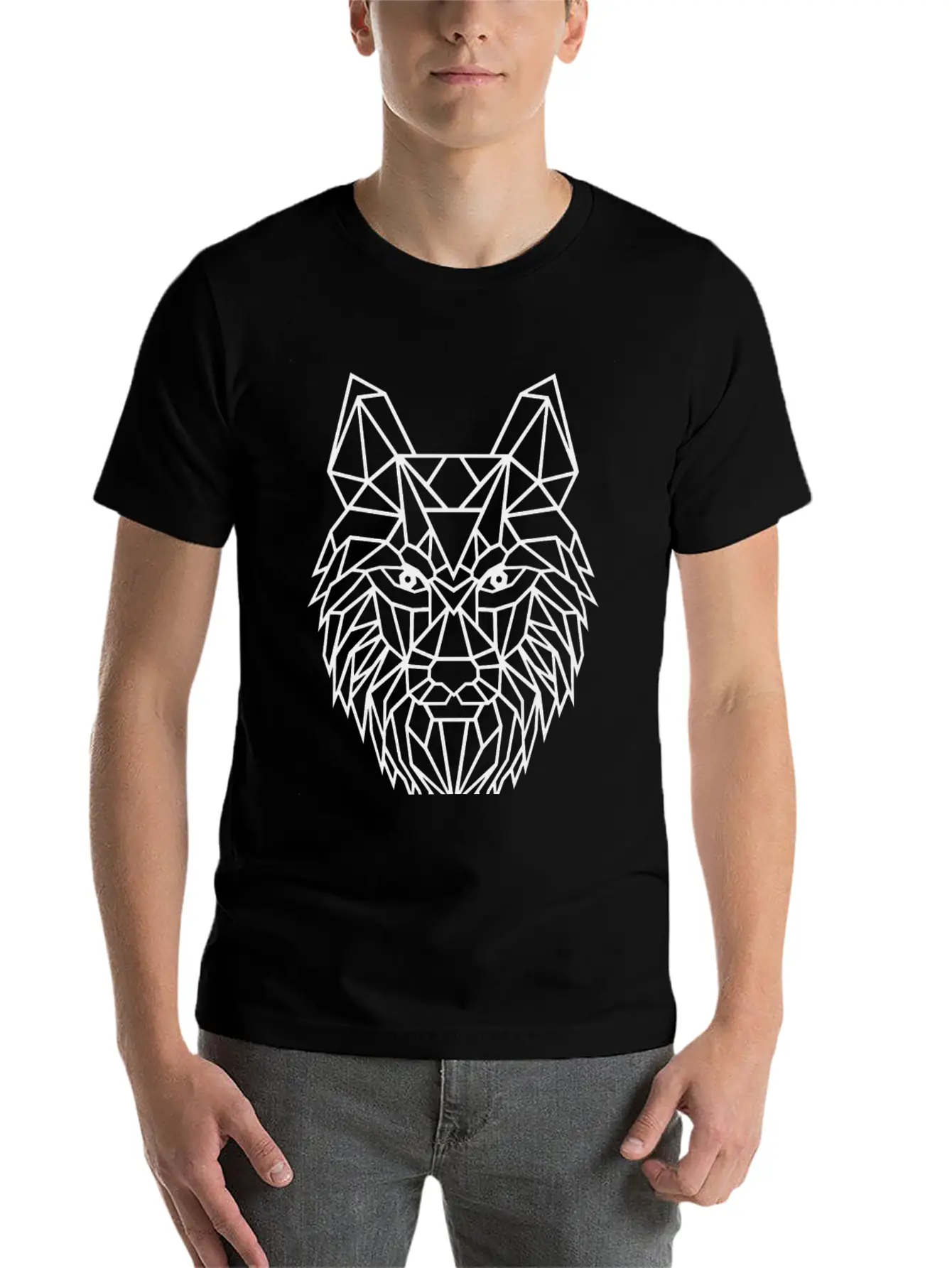 Black Geometric Wolf Unisex Short Sleeve Soft Cotton T-Shirt – Casual Everyday Wear