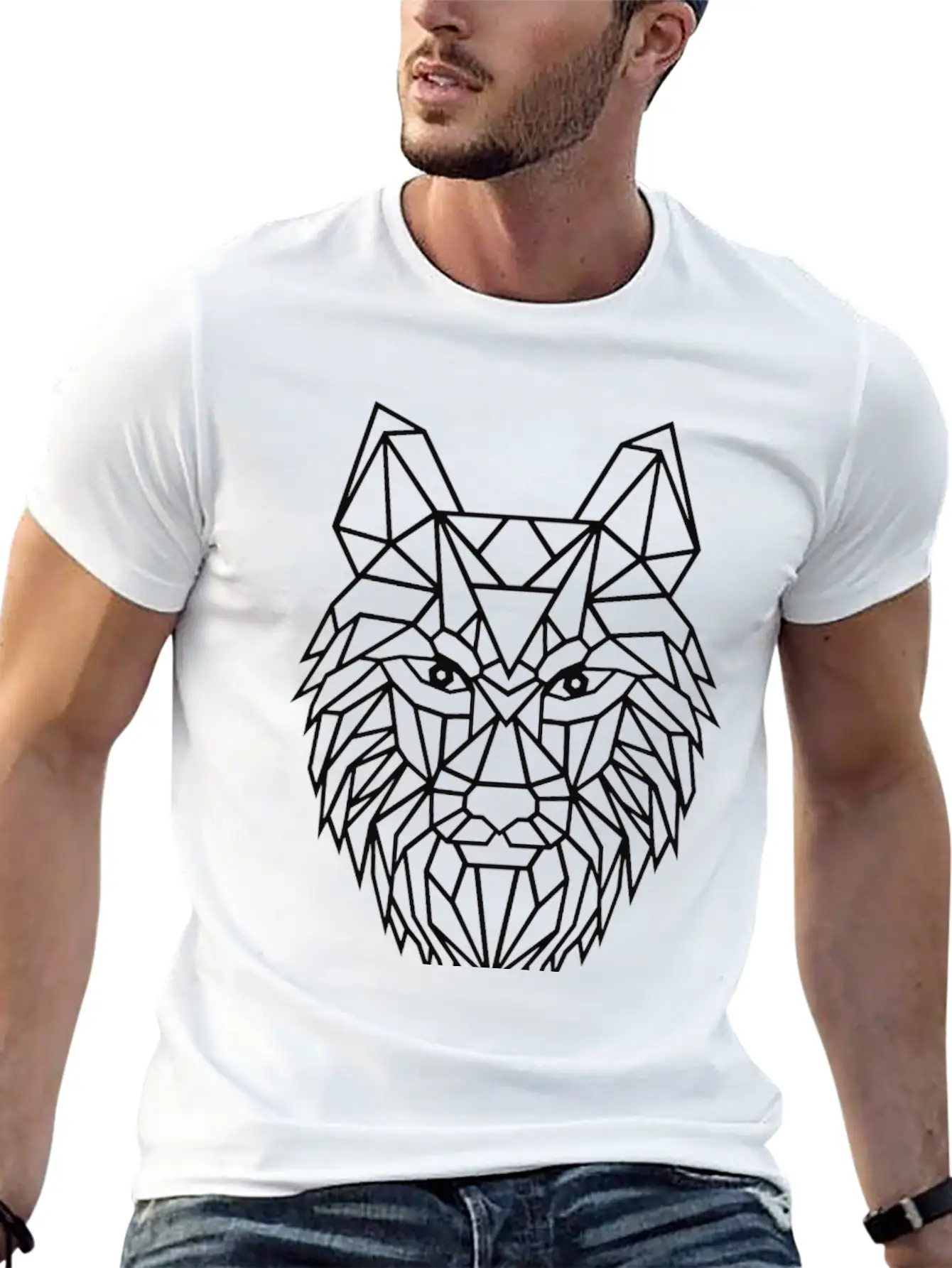 Black Geometric Wolf Unisex Short Sleeve Soft Cotton T-Shirt – Casual Everyday Wear