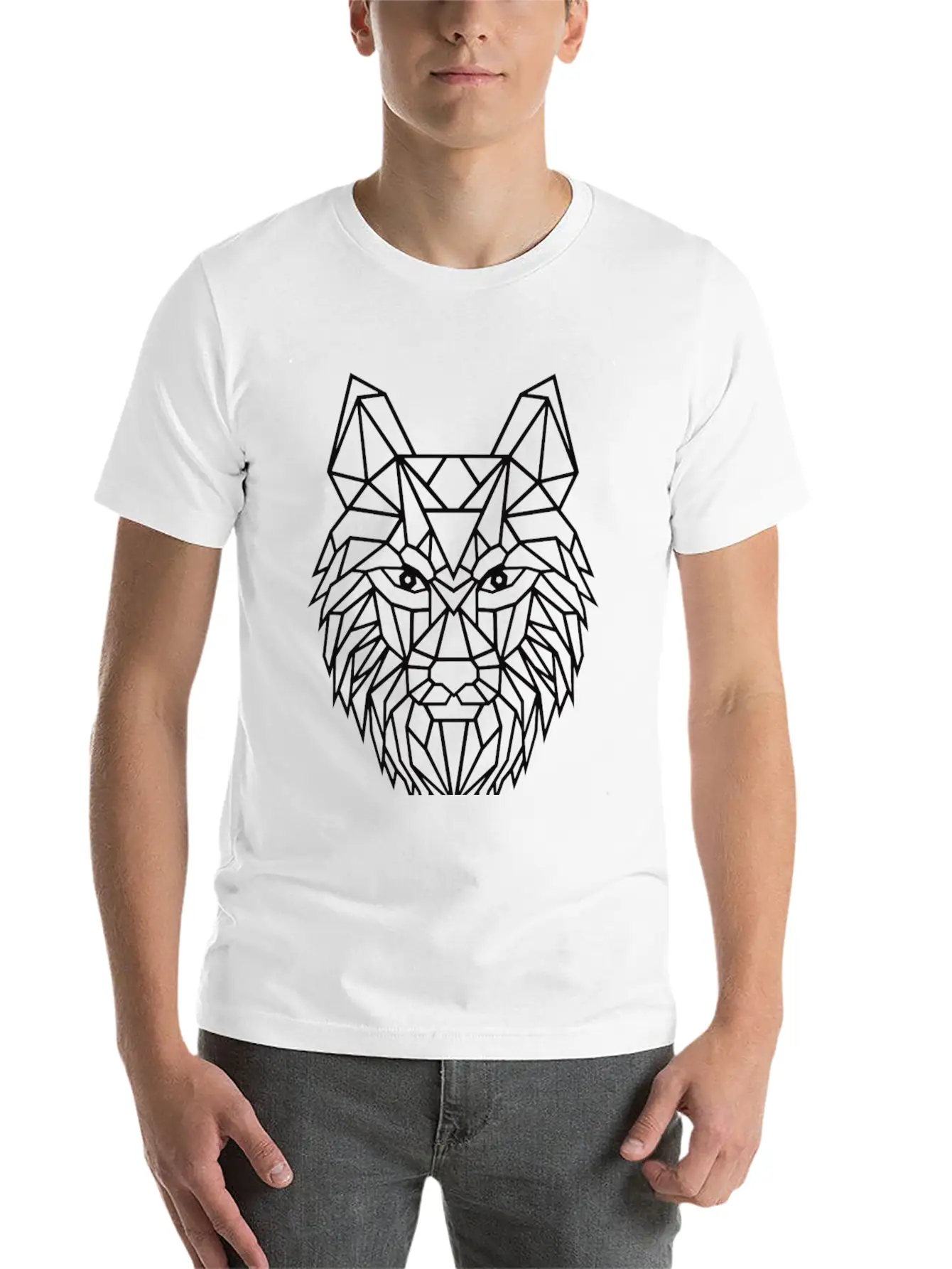 Black Geometric Wolf Unisex Short Sleeve Soft Cotton T-Shirt – Casual Everyday Wear