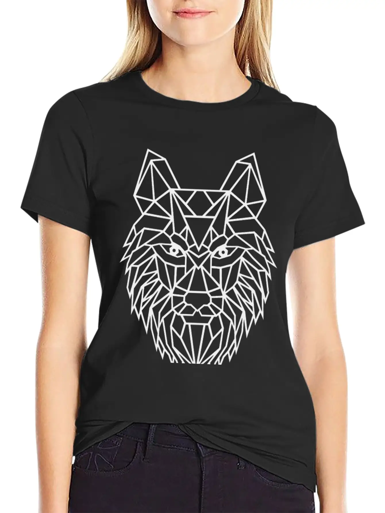 Black Geometric Wolf Unisex Short Sleeve Soft Cotton T-Shirt – Casual Everyday Wear