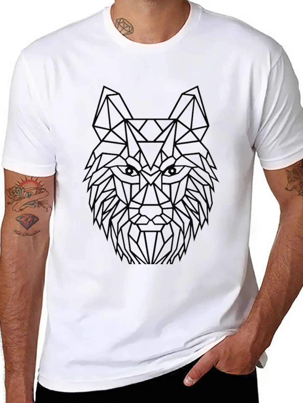 Black Geometric Wolf Unisex Short Sleeve Soft Cotton T-Shirt – Casual Everyday Wear