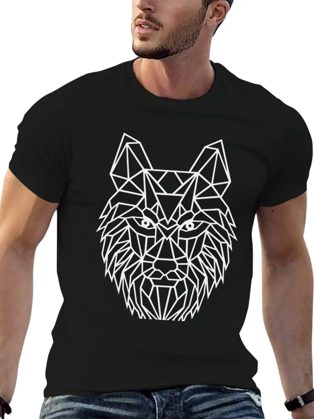 Black Geometric Wolf Unisex Short Sleeve Soft Cotton T-Shirt – Casual Everyday Wear