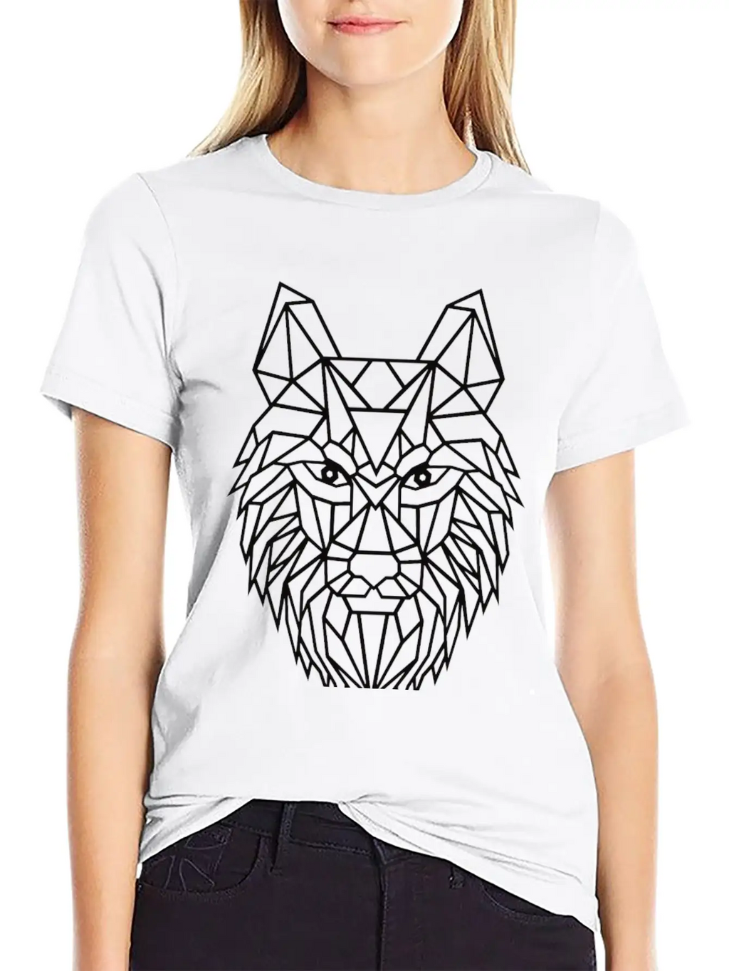 Black Geometric Wolf Unisex Short Sleeve Soft Cotton T-Shirt – Casual Everyday Wear
