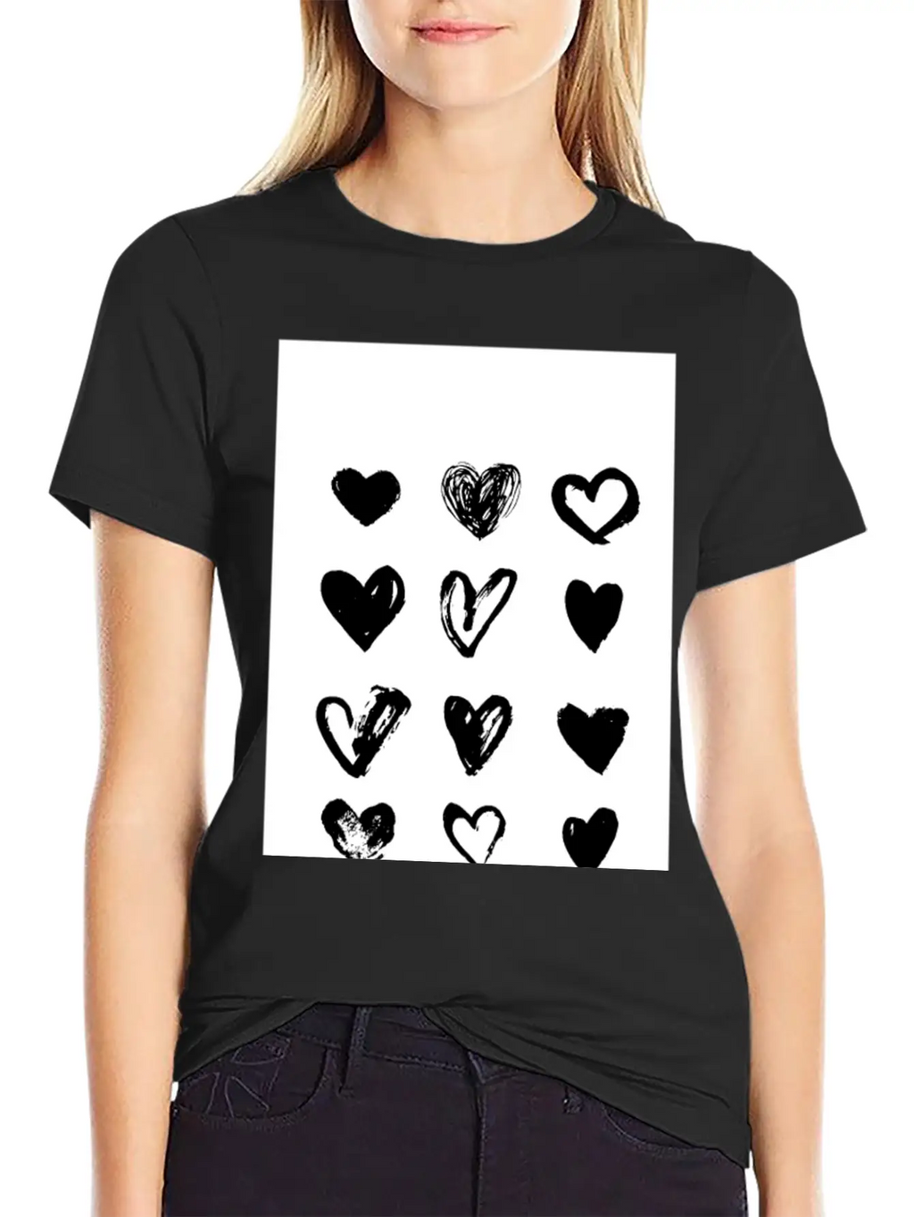 Black Hearts - Paint Breathable Soft Cotton T-Shirt – Timeless Casual Look