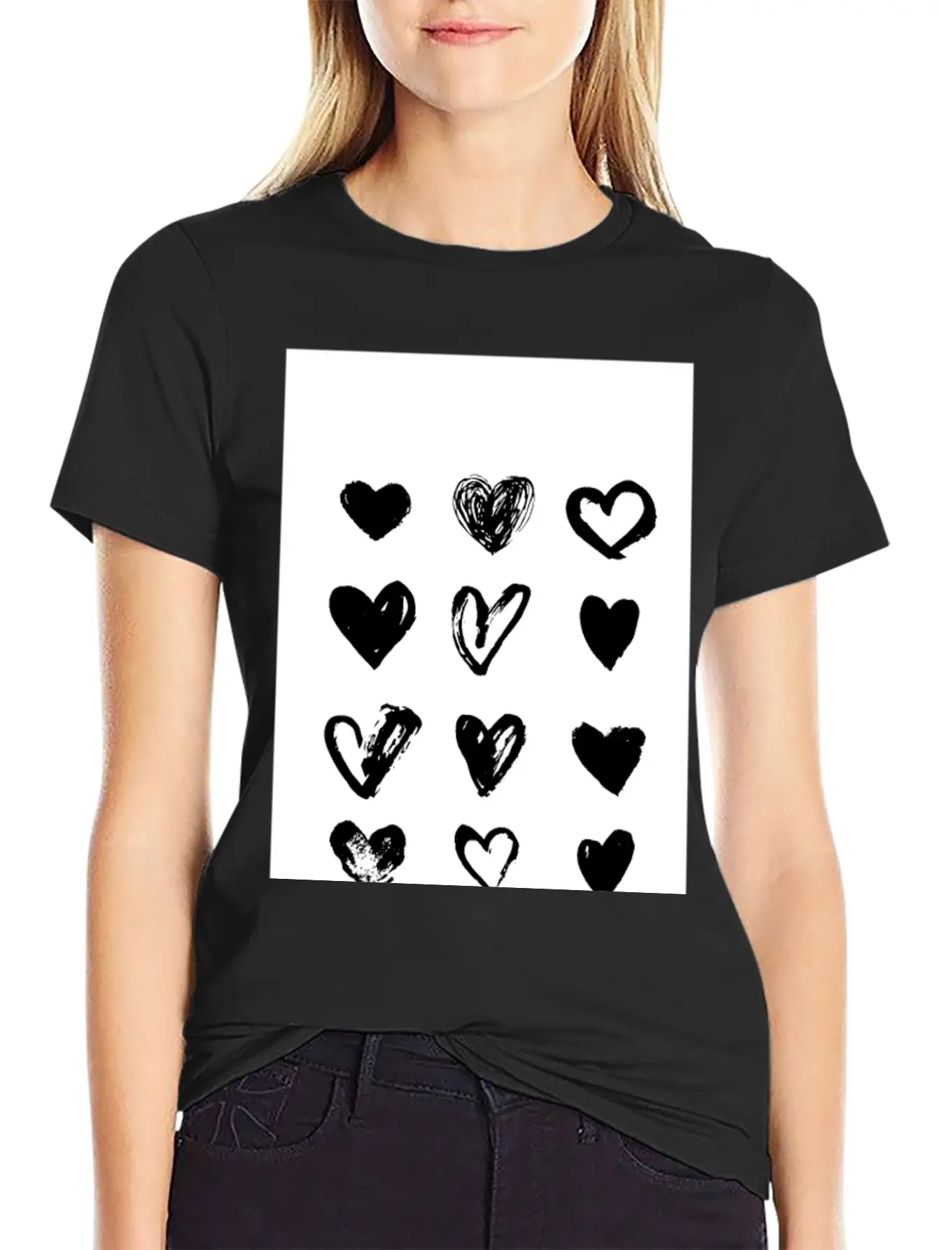 Black Hearts - Paint Breathable Soft Cotton T-Shirt – Timeless Casual Look