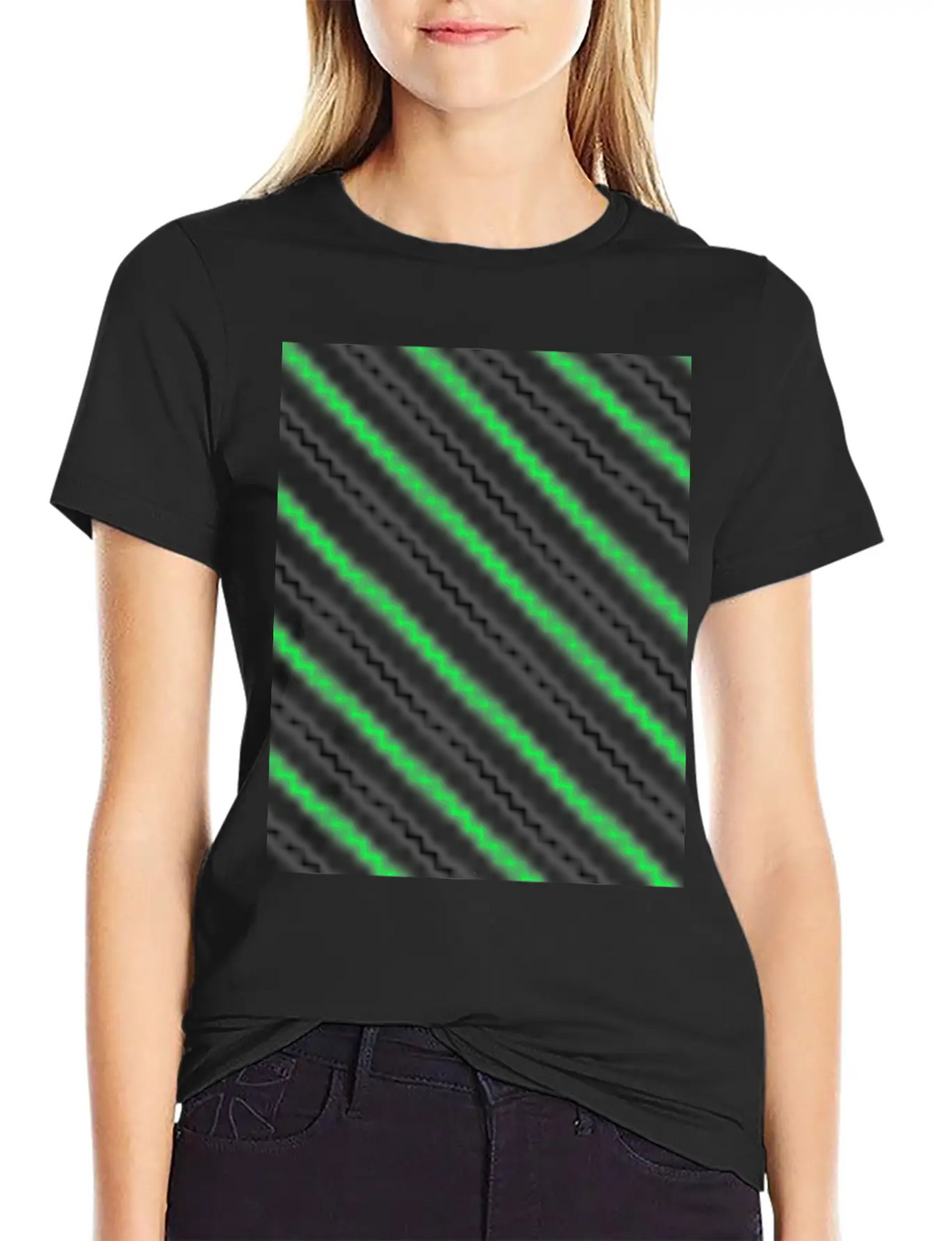 Black Neon Green Pattern Essential Cotton Tee For Daily Outfits – Unisex Style