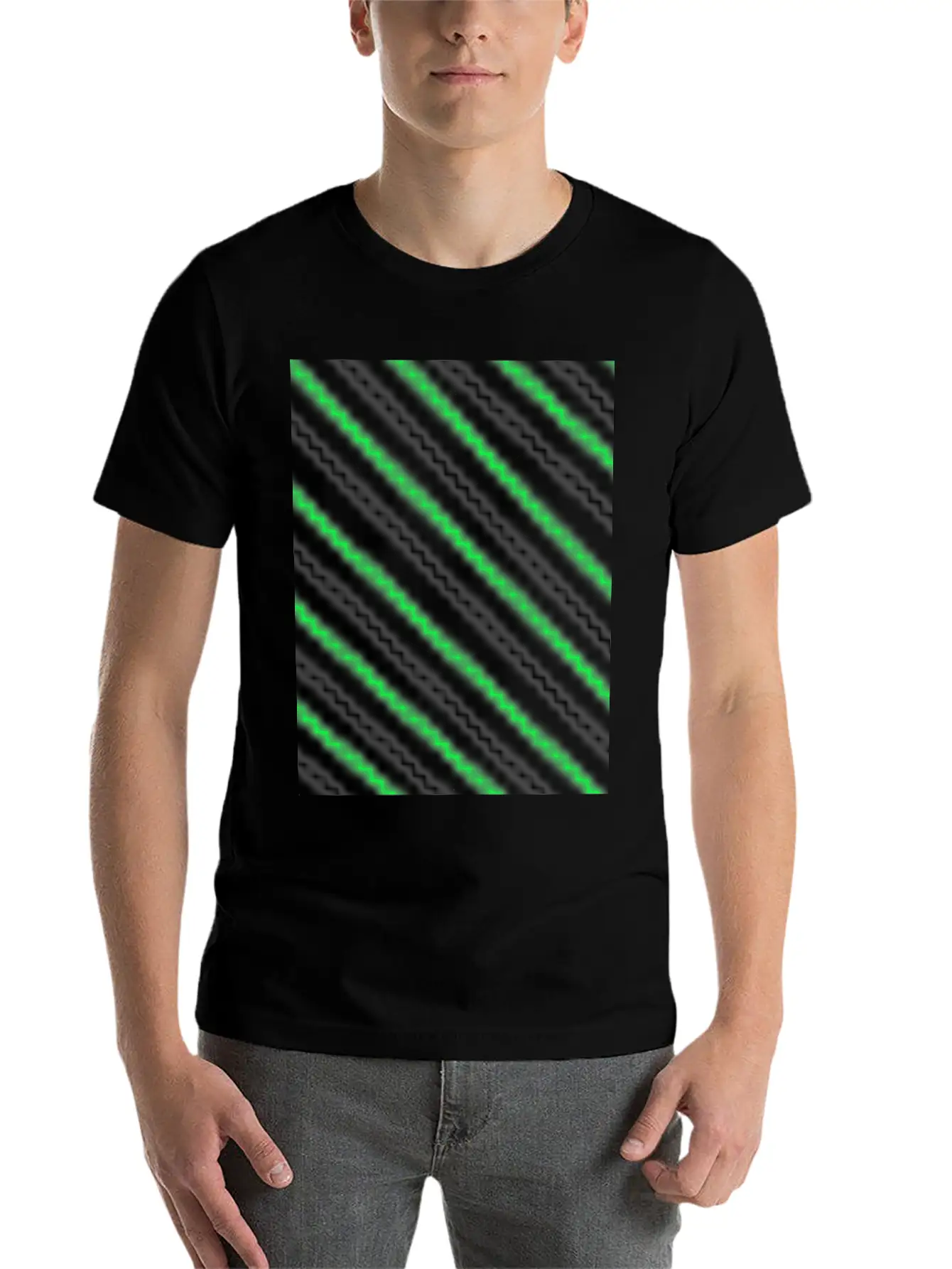 Black Neon Green Pattern Essential Cotton Tee For Daily Outfits – Unisex Style