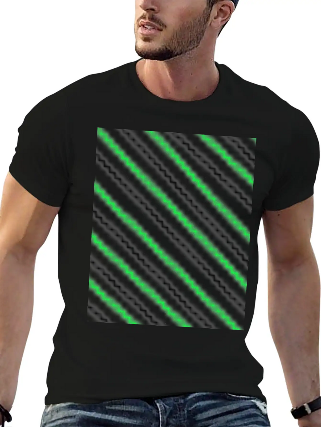Black Neon Green Pattern Essential Cotton Tee For Daily Outfits – Unisex Style