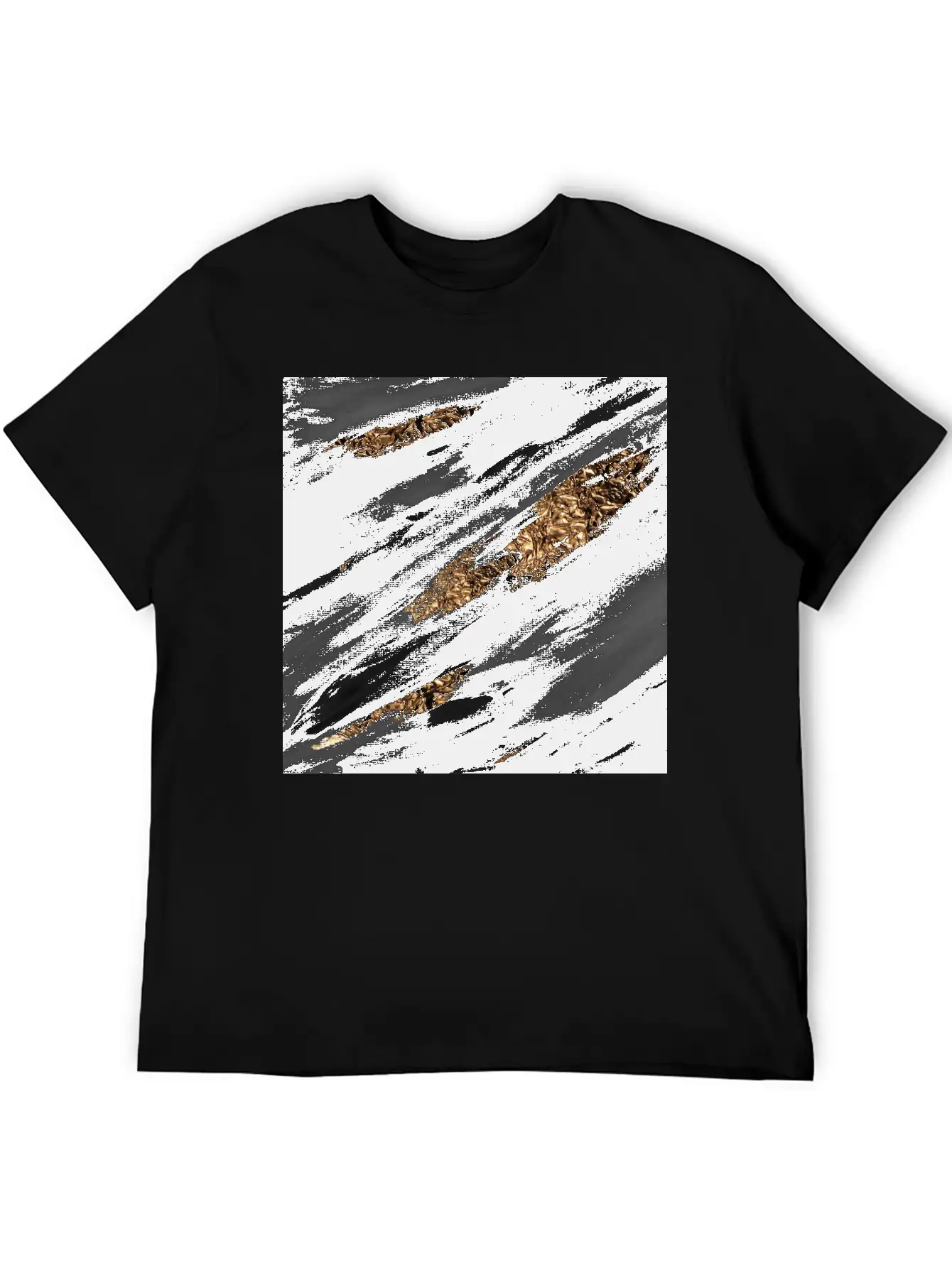 Black Paint Brushstrokes Gold Foil Unisex Casual T-Shirt – Clean Design For Daily Comfort