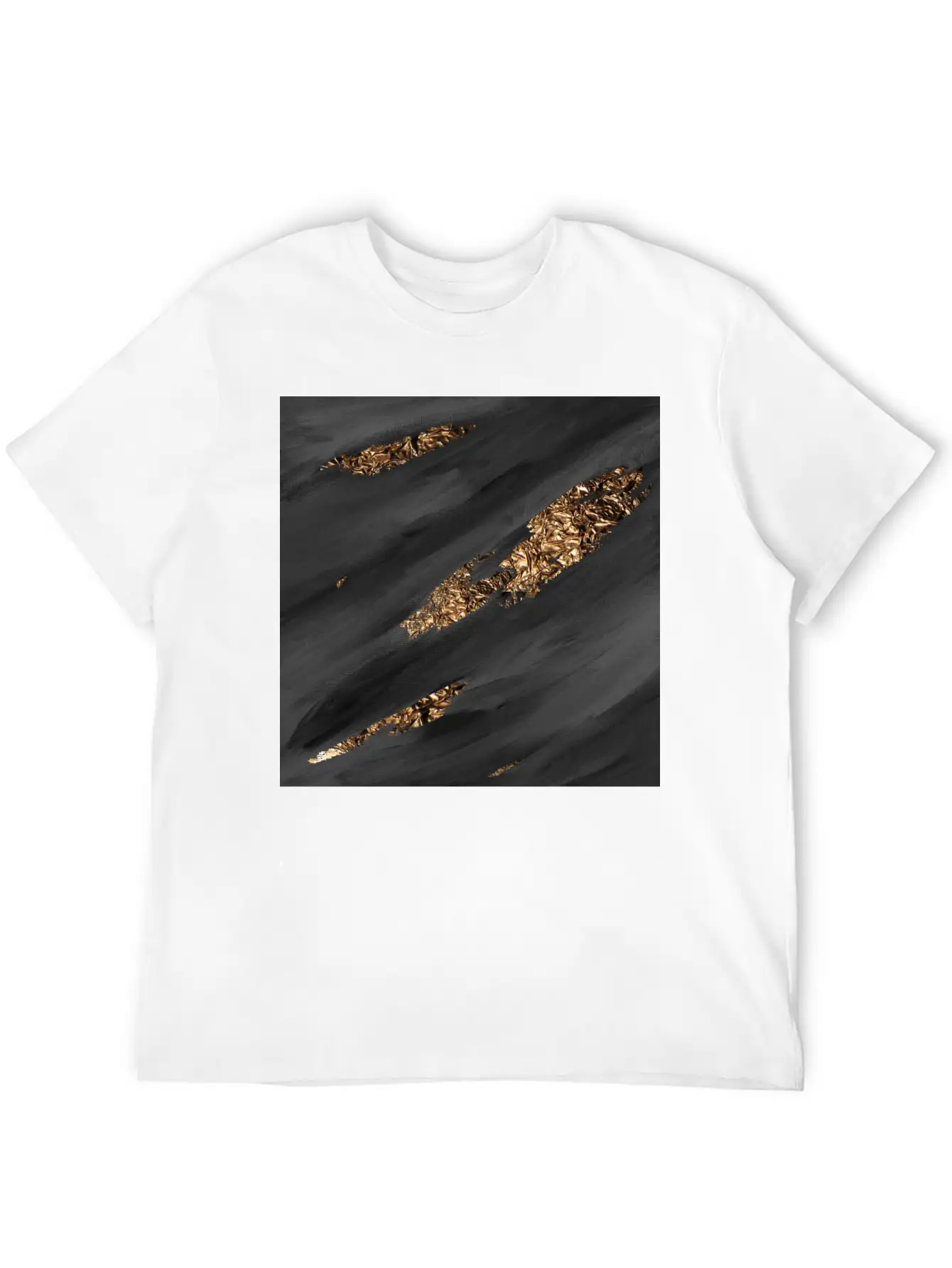 Black Paint Brushstrokes Gold Foil Unisex Casual T-Shirt – Clean Design For Daily Comfort