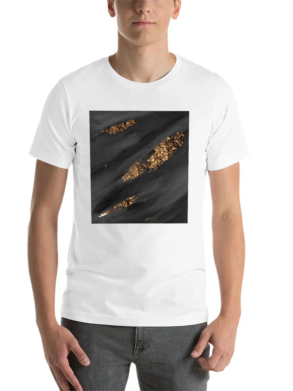 Black Paint Brushstrokes Gold Foil Unisex Casual T-Shirt – Clean Design For Daily Comfort