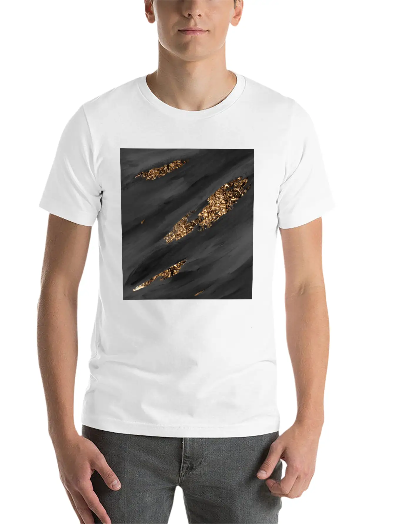 Black Paint Brushstrokes Gold Foil Unisex Casual T-Shirt – Clean Design For Daily Comfort