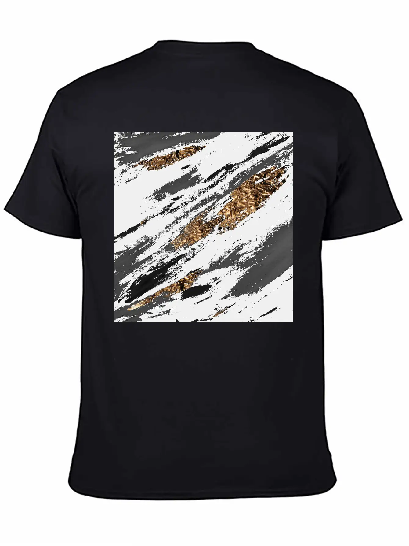 Black Paint Brushstrokes Gold Foil Unisex Casual T-Shirt – Clean Design For Daily Comfort