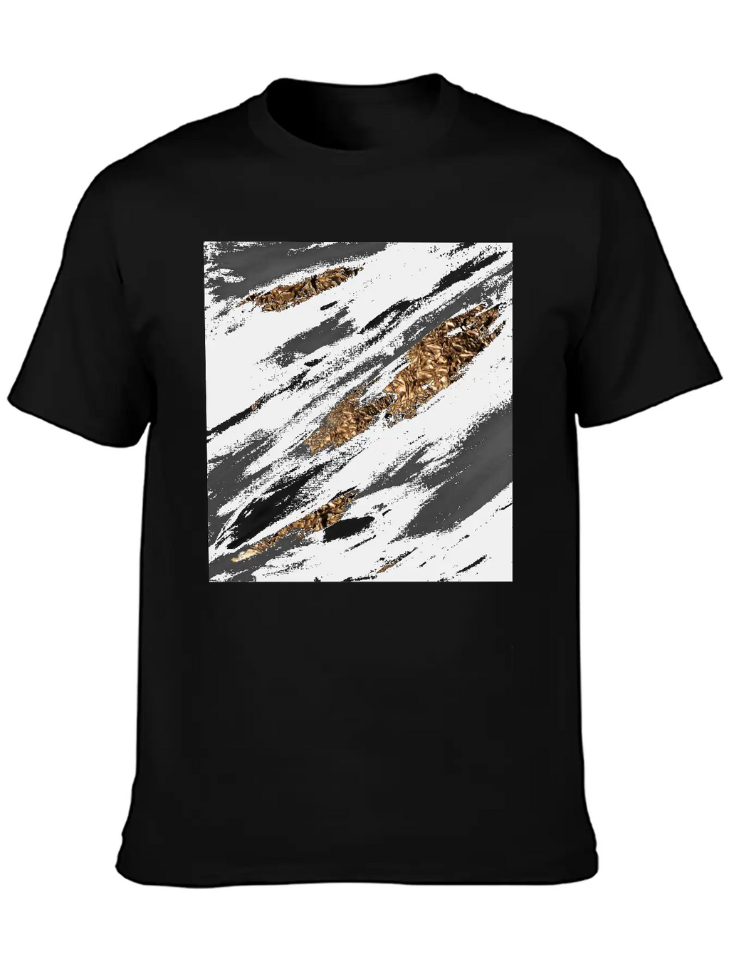 Black Paint Brushstrokes Gold Foil Unisex Casual T-Shirt – Clean Design For Daily Comfort