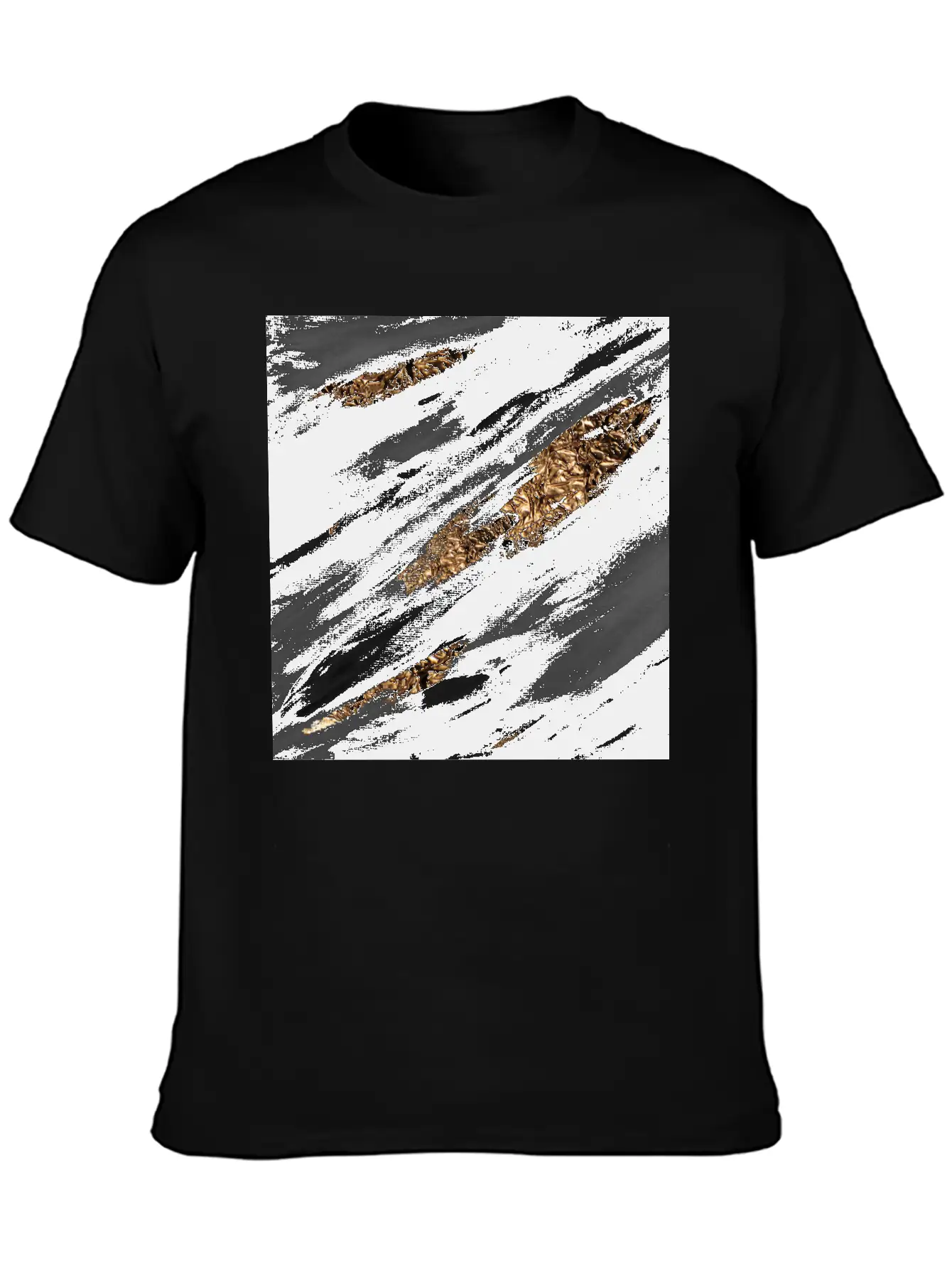 Black Paint Brushstrokes Gold Foil Unisex Casual T-Shirt – Clean Design For Daily Comfort