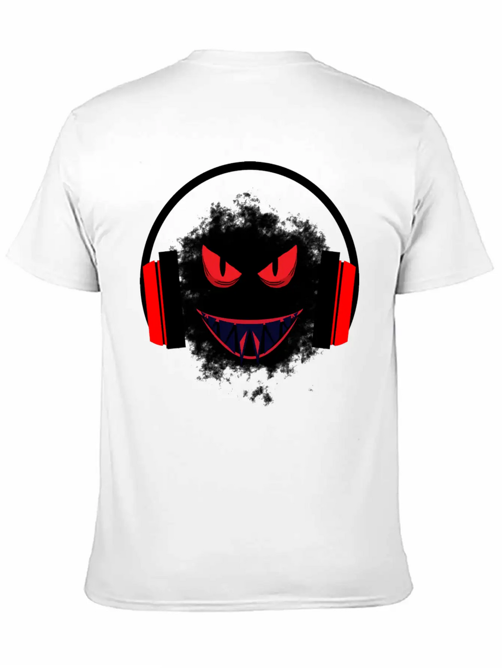 Black Sticker With A Red Face And A Big Headphones Casual Graphic T-Shirt – Simple And Comfortable Daily Wear