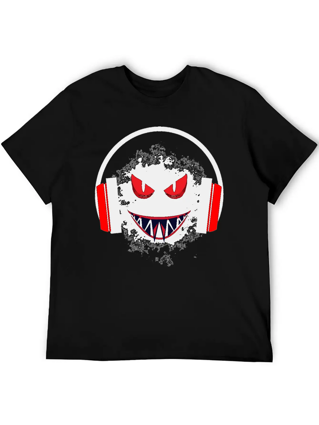 Black Sticker With A Red Face And A Big Headphones Casual Graphic T-Shirt – Simple And Comfortable Daily Wear