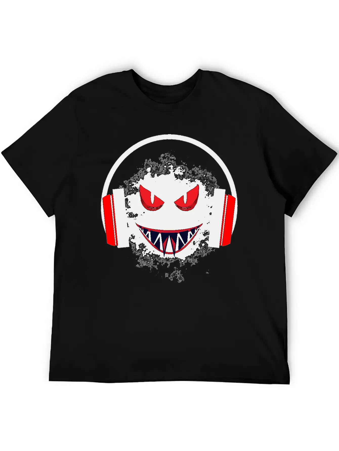 Black Sticker With A Red Face And A Big Headphones Casual Graphic T-Shirt – Simple And Comfortable Daily Wear
