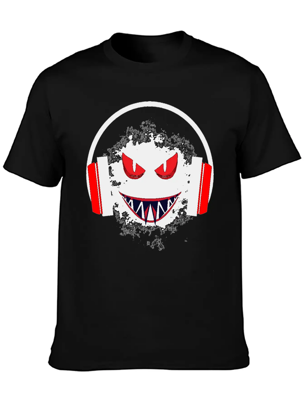 Black Sticker With A Red Face And A Big Headphones Casual Graphic T-Shirt – Simple And Comfortable Daily Wear