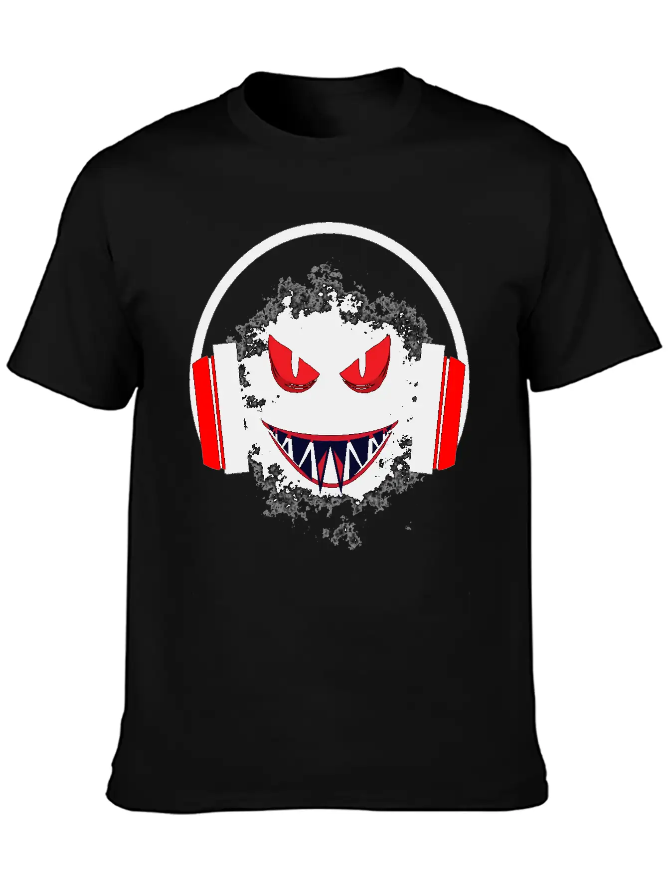 Black Sticker With A Red Face And A Big Headphones Casual Graphic T-Shirt – Simple And Comfortable Daily Wear