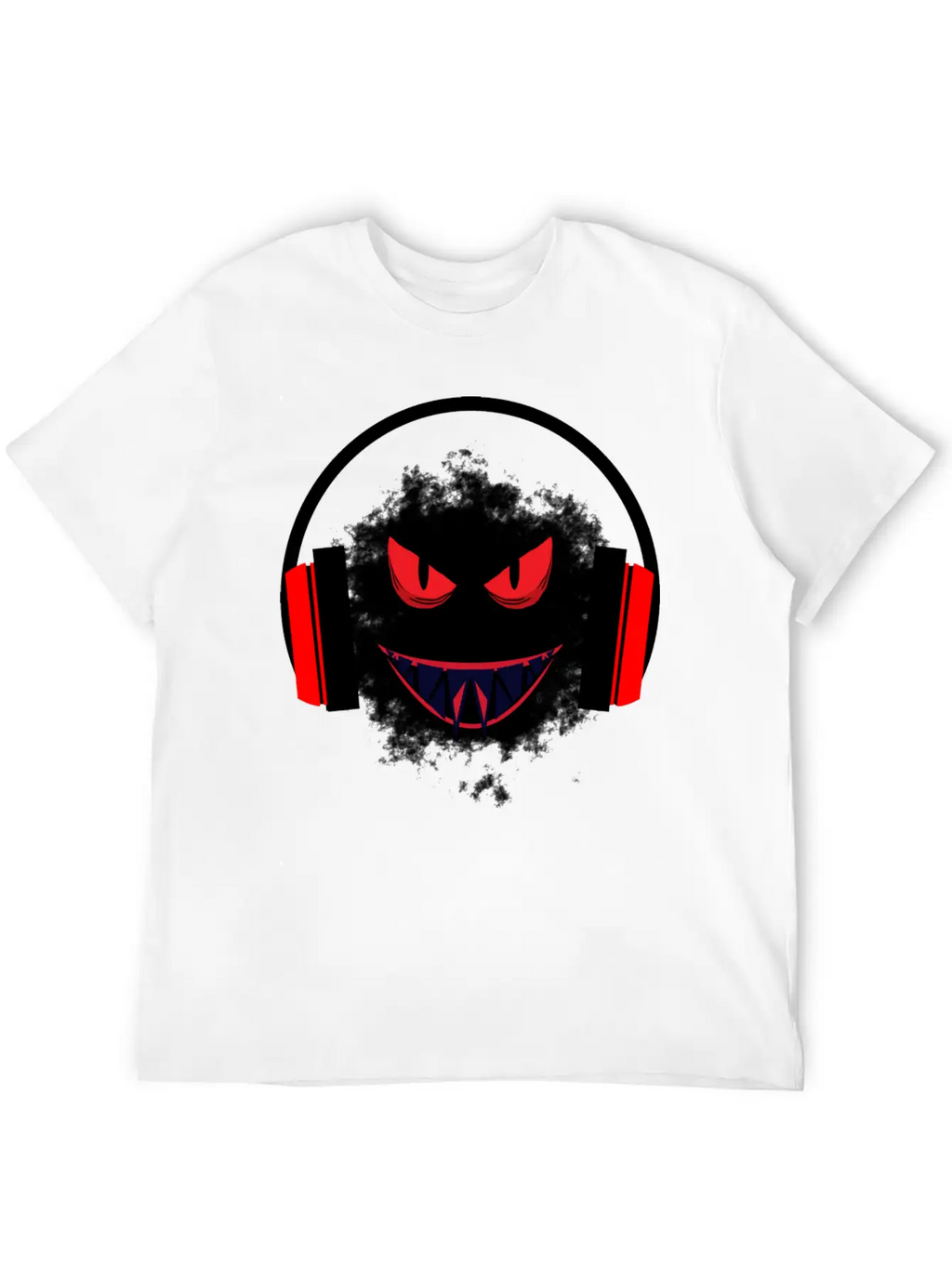 Black Sticker With A Red Face And A Big Headphones Casual Graphic T-Shirt – Simple And Comfortable Daily Wear