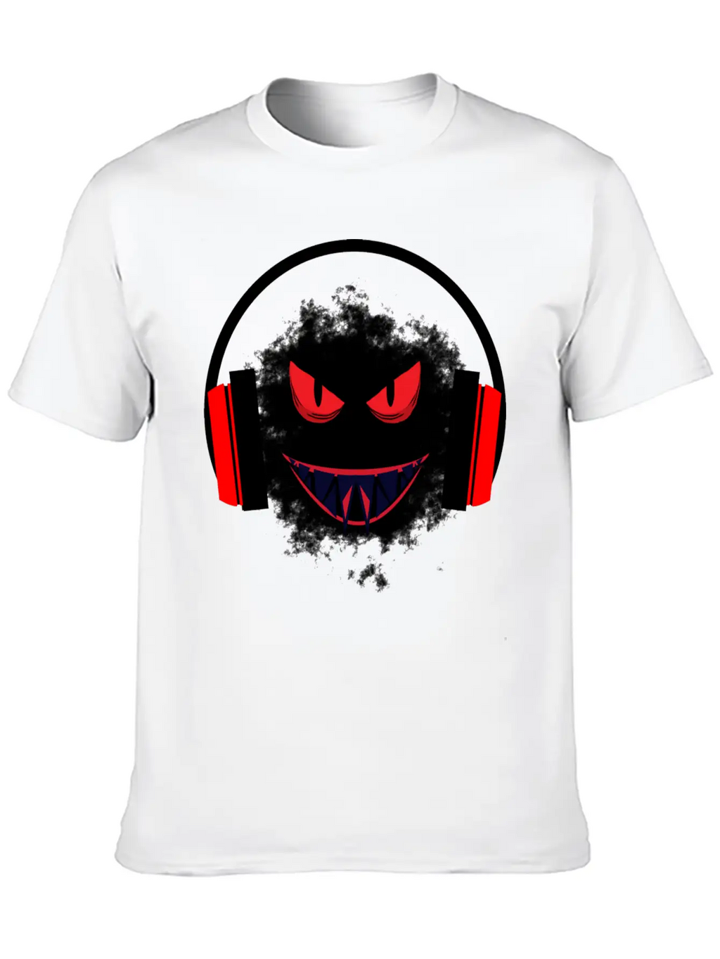 Black Sticker With A Red Face And A Big Headphones Casual Graphic T-Shirt – Simple And Comfortable Daily Wear