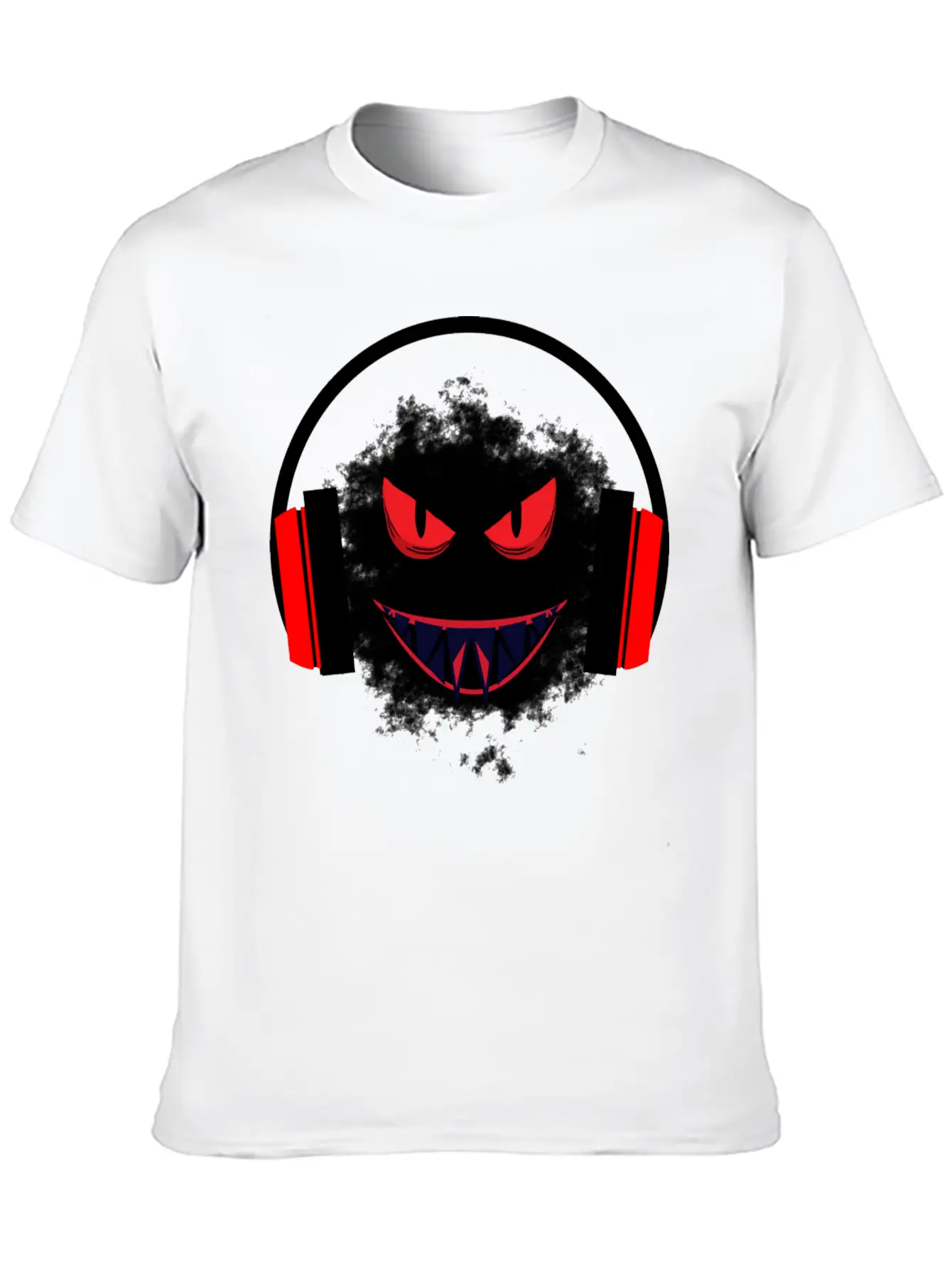 Black Sticker With A Red Face And A Big Headphones Casual Graphic T-Shirt – Simple And Comfortable Daily Wear