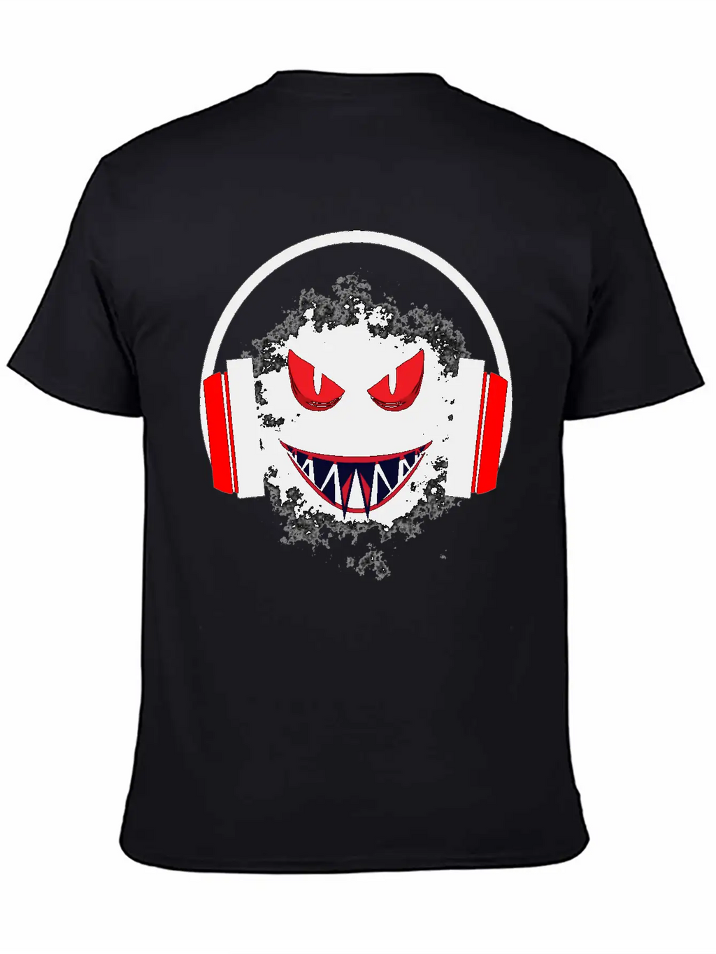 Black Sticker With A Red Face And A Big Headphones Casual Graphic T-Shirt – Simple And Comfortable Daily Wear