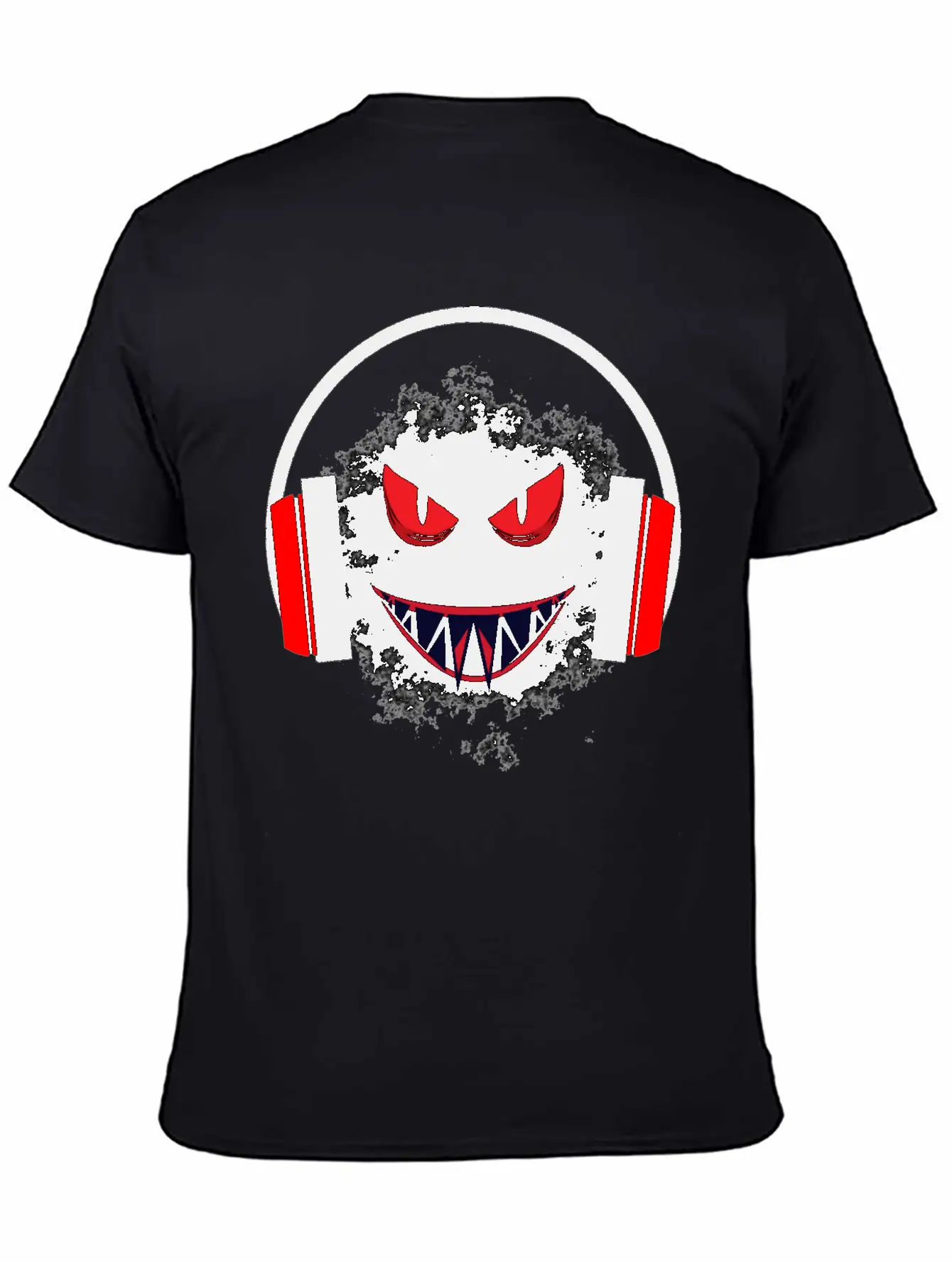 Black Sticker With A Red Face And A Big Headphones Casual Graphic T-Shirt – Simple And Comfortable Daily Wear