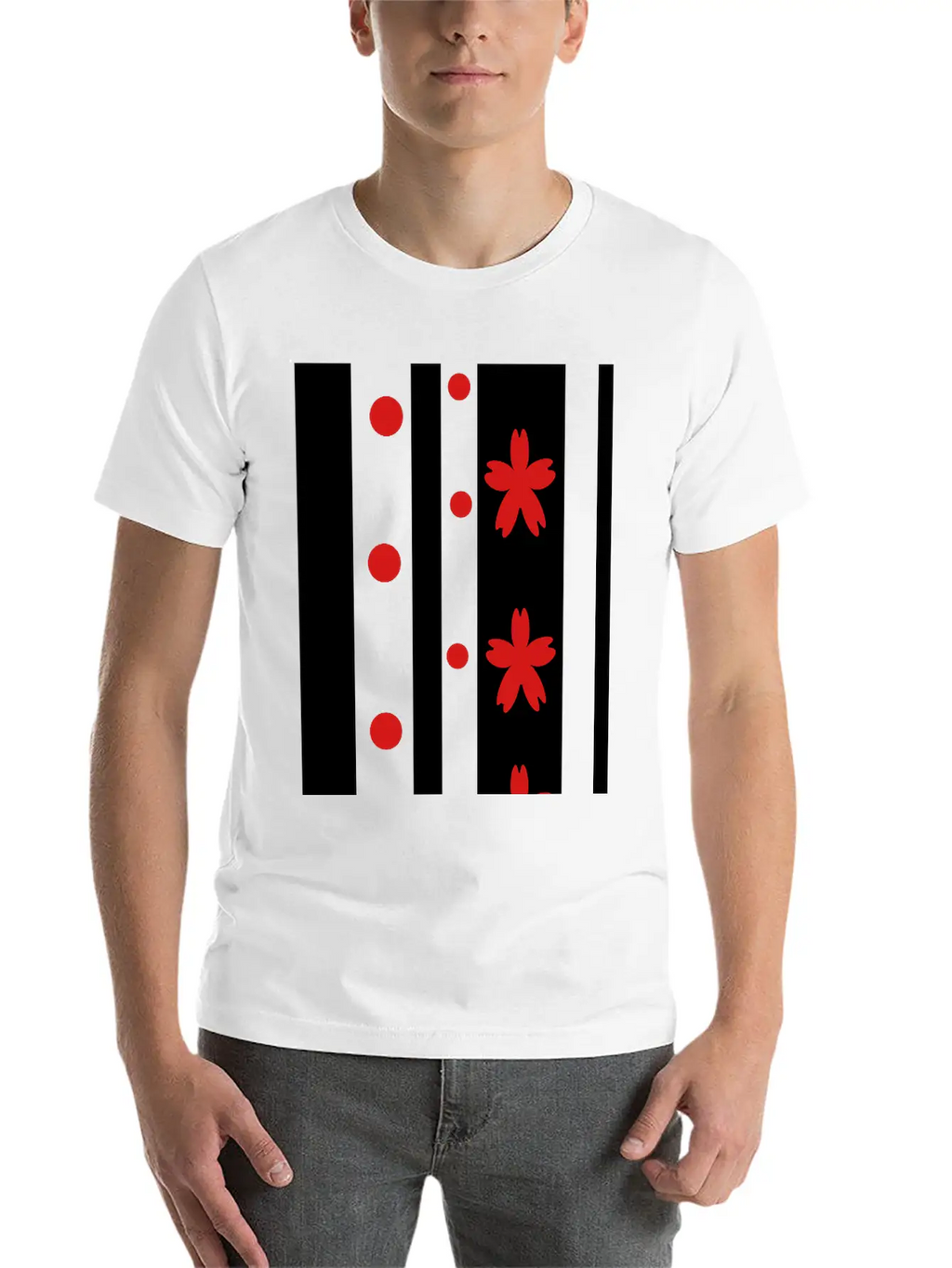 Black Stripes & Red Dots Flowers Classic Fit Graphic Tee For Daily Comfort – Unisex Cotton Shirt