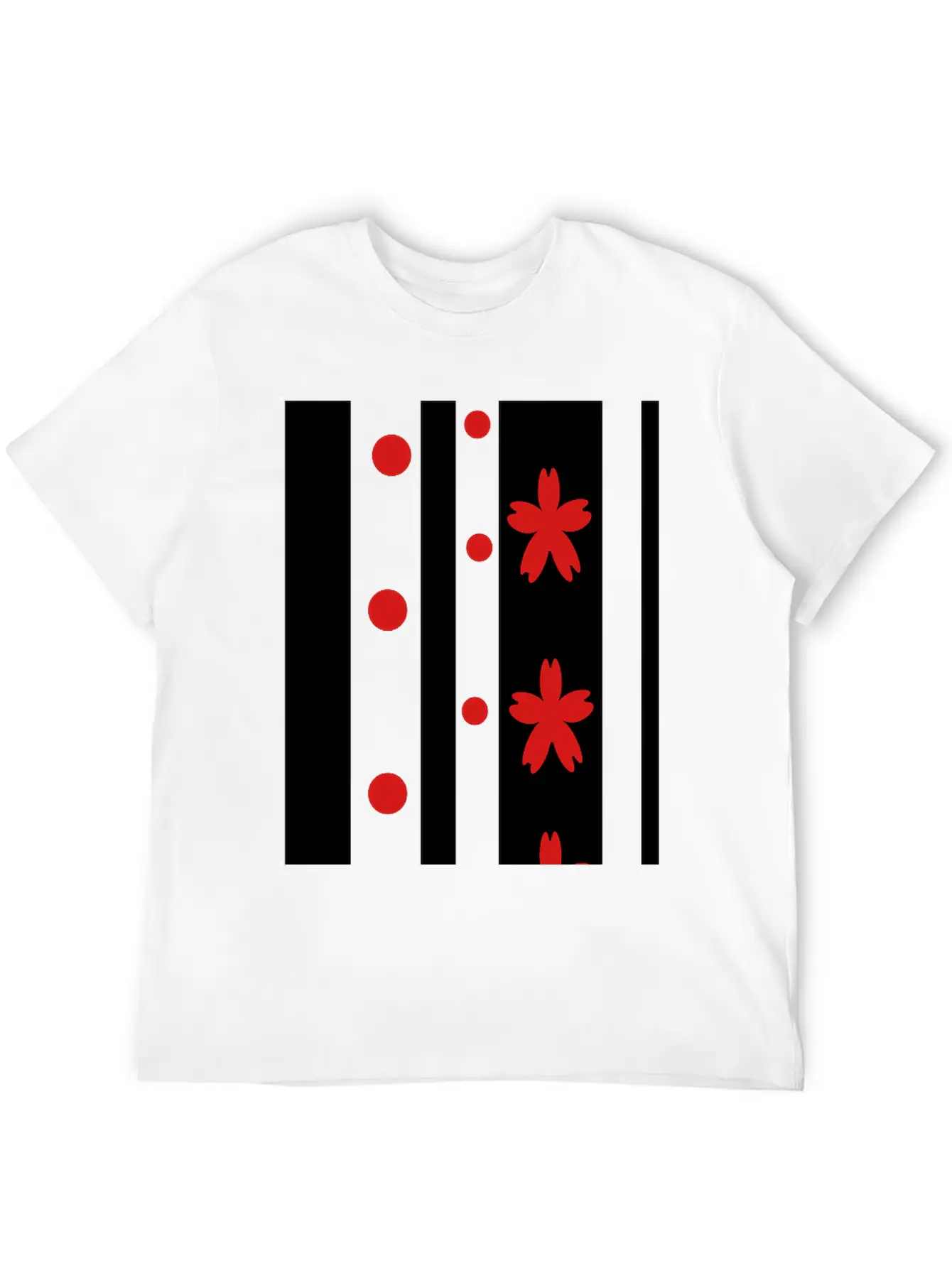 Black Stripes & Red Dots Flowers Classic Fit Graphic Tee For Daily Comfort – Unisex Cotton Shirt