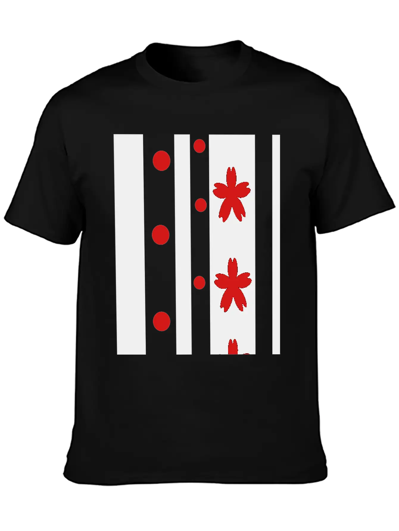 Black Stripes & Red Dots Flowers Classic Fit Graphic Tee For Daily Comfort – Unisex Cotton Shirt