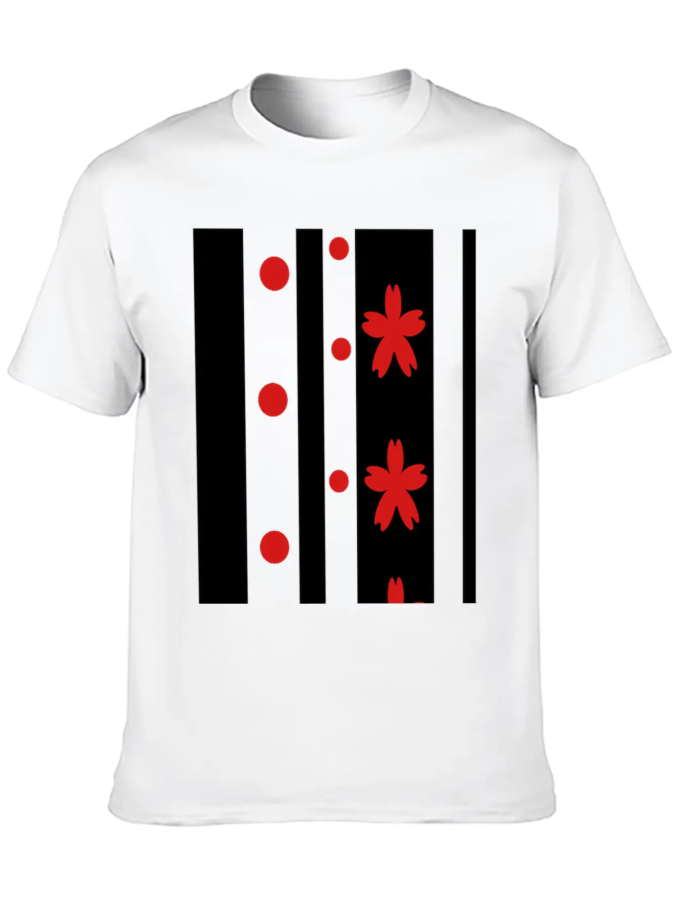 Black Stripes & Red Dots Flowers Classic Fit Graphic Tee For Daily Comfort – Unisex Cotton Shirt