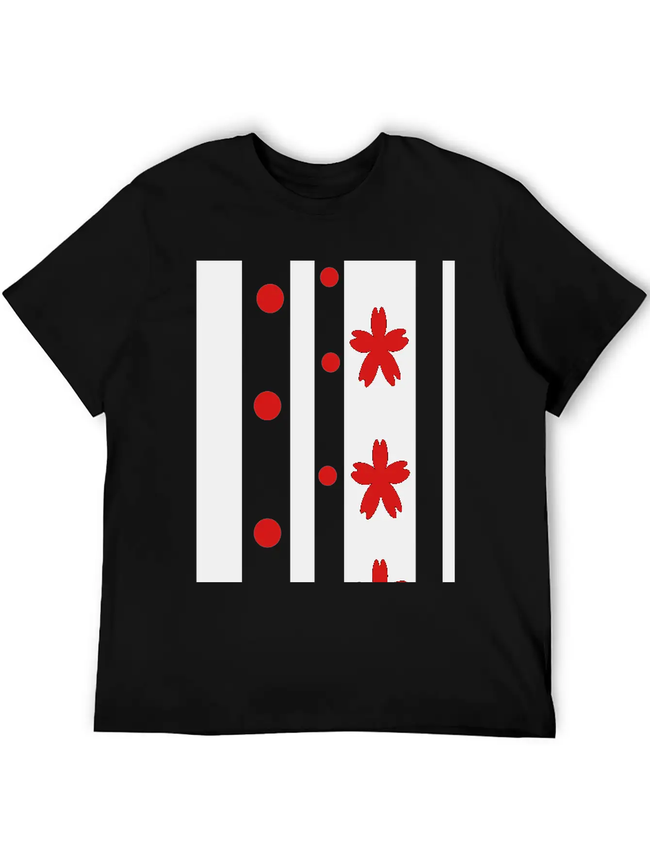 Black Stripes & Red Dots Flowers Classic Fit Graphic Tee For Daily Comfort – Unisex Cotton Shirt