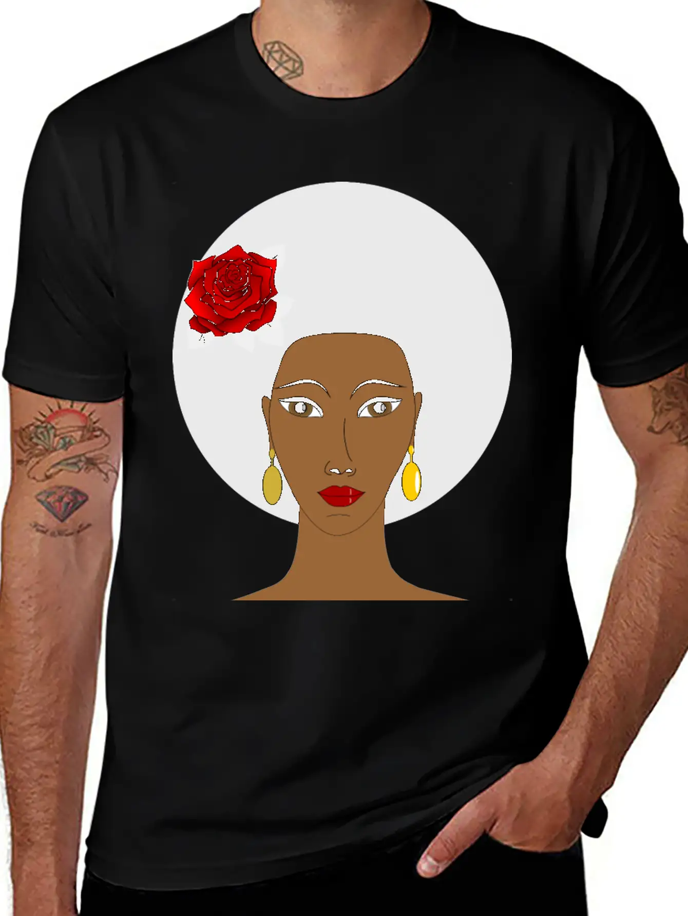Black Woman With A Rose Breathable Soft Cotton T-Shirt – Timeless Casual Look