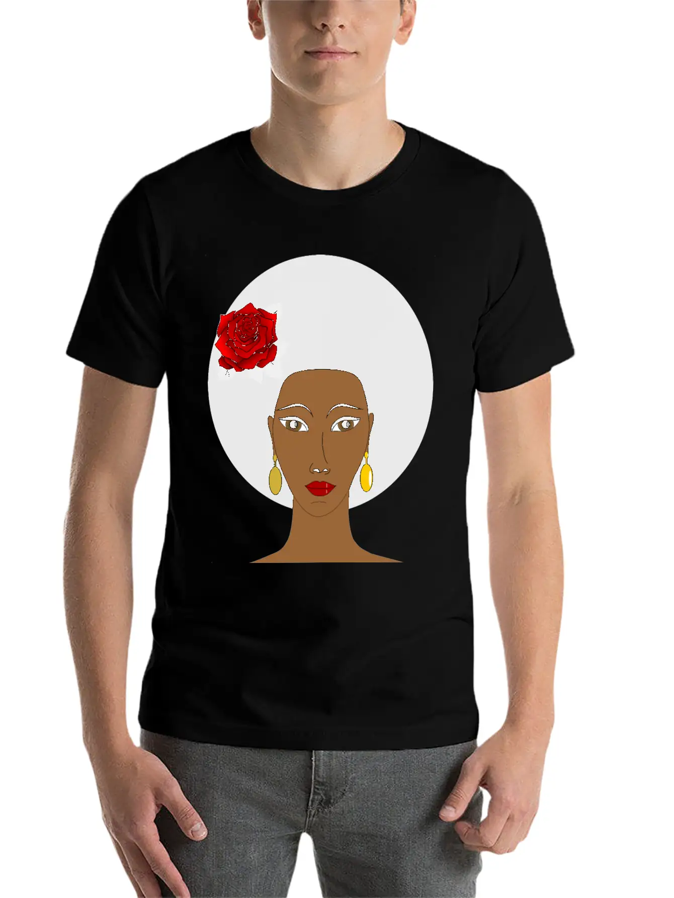Black Woman With A Rose Breathable Soft Cotton T-Shirt – Timeless Casual Look