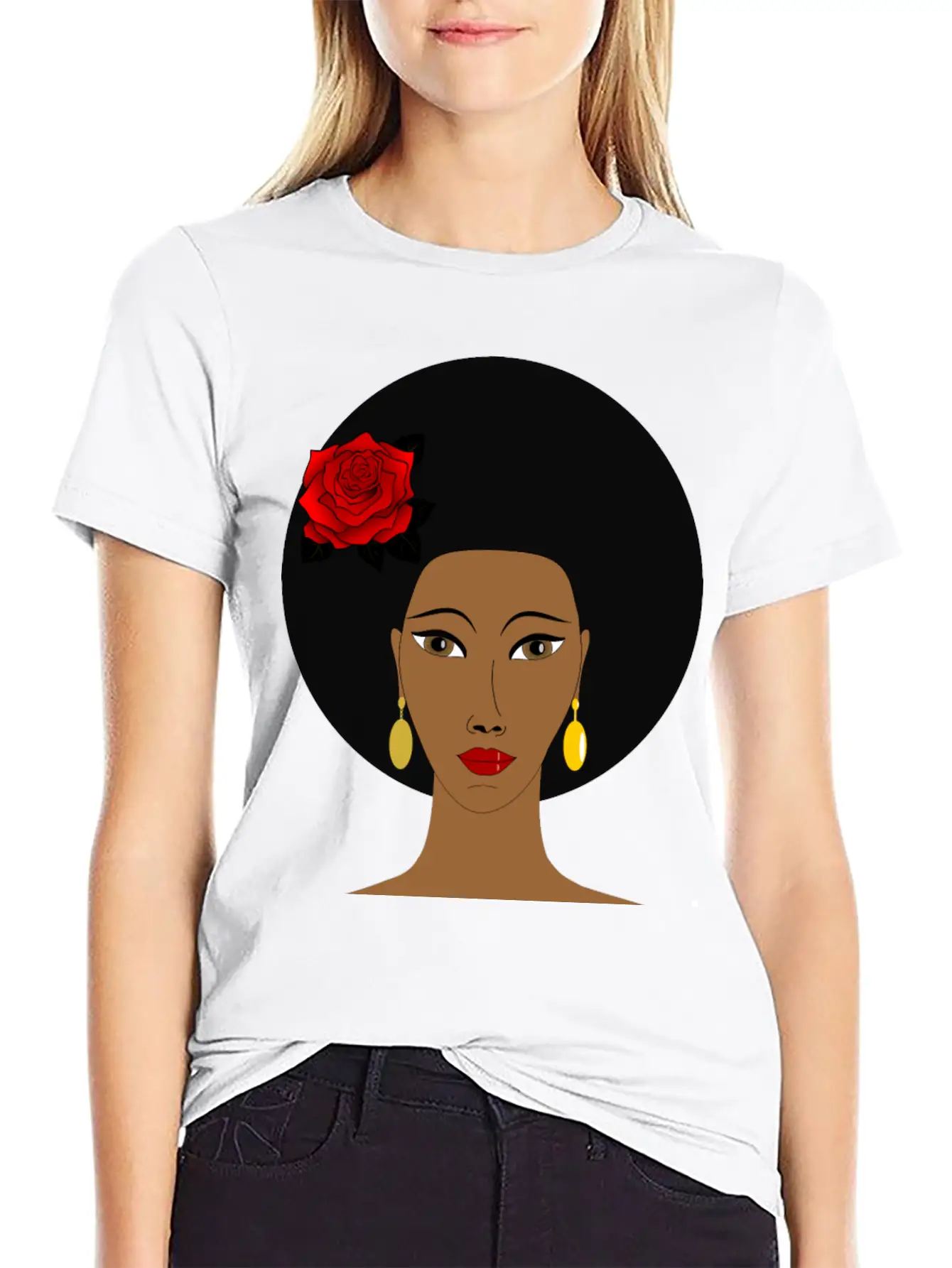 Black Woman With A Rose Breathable Soft Cotton T-Shirt – Timeless Casual Look