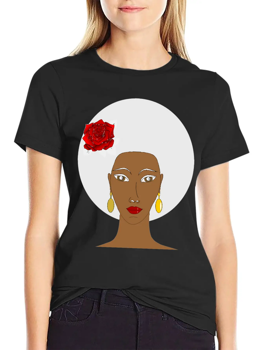 Black Woman With A Rose Breathable Soft Cotton T-Shirt – Timeless Casual Look