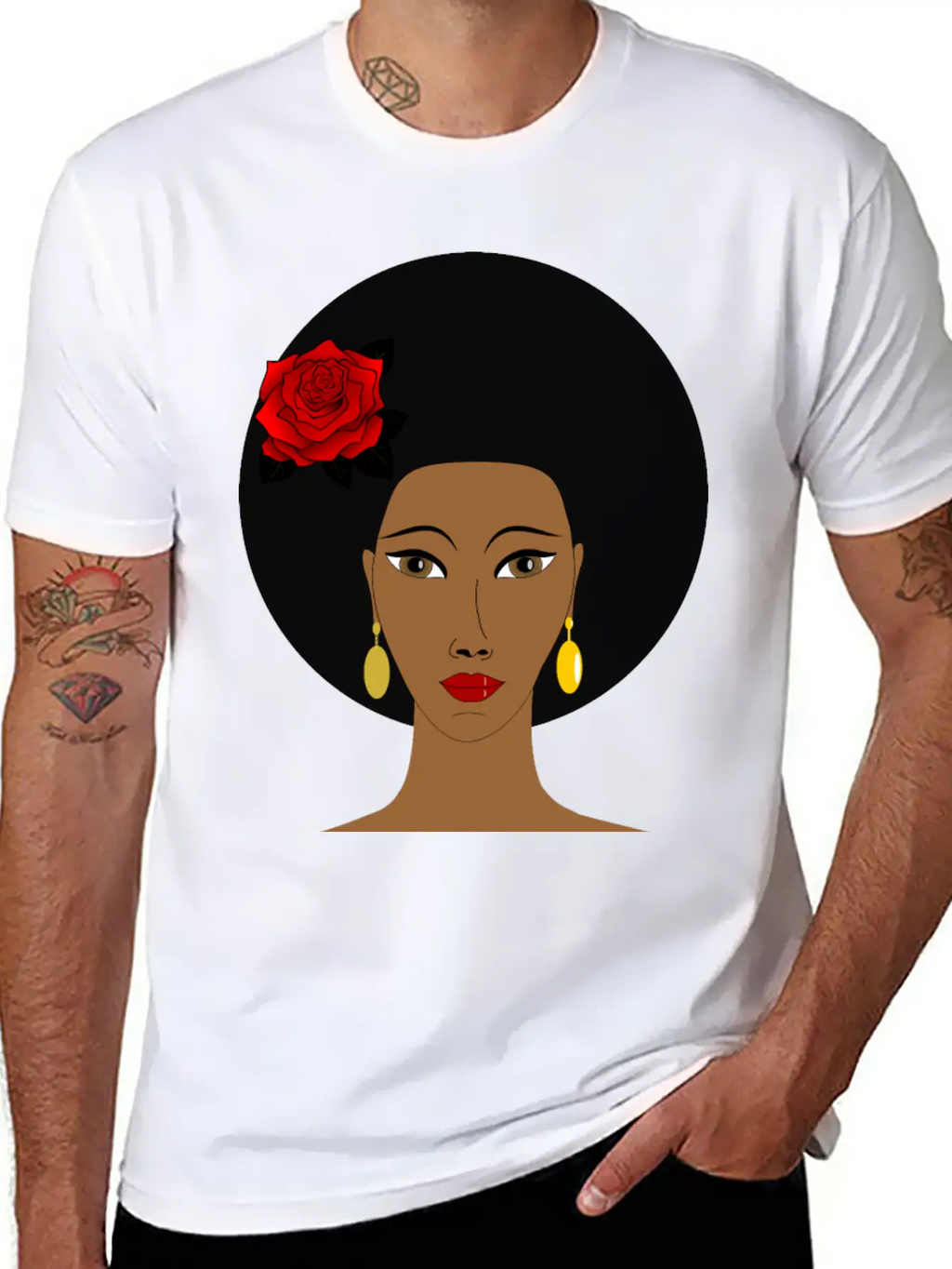 Black Woman With A Rose Breathable Soft Cotton T-Shirt – Timeless Casual Look
