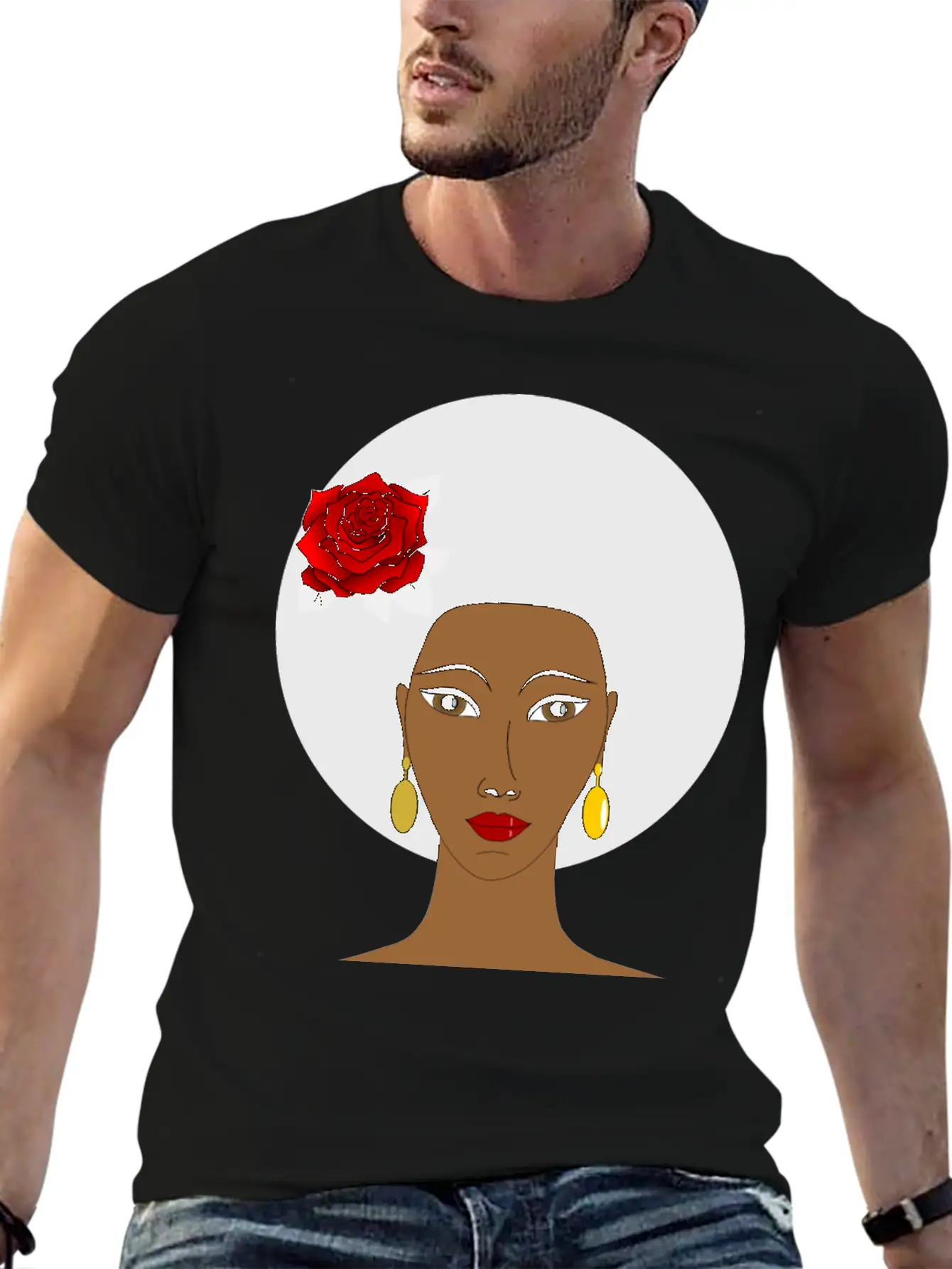 Black Woman With A Rose Breathable Soft Cotton T-Shirt – Timeless Casual Look