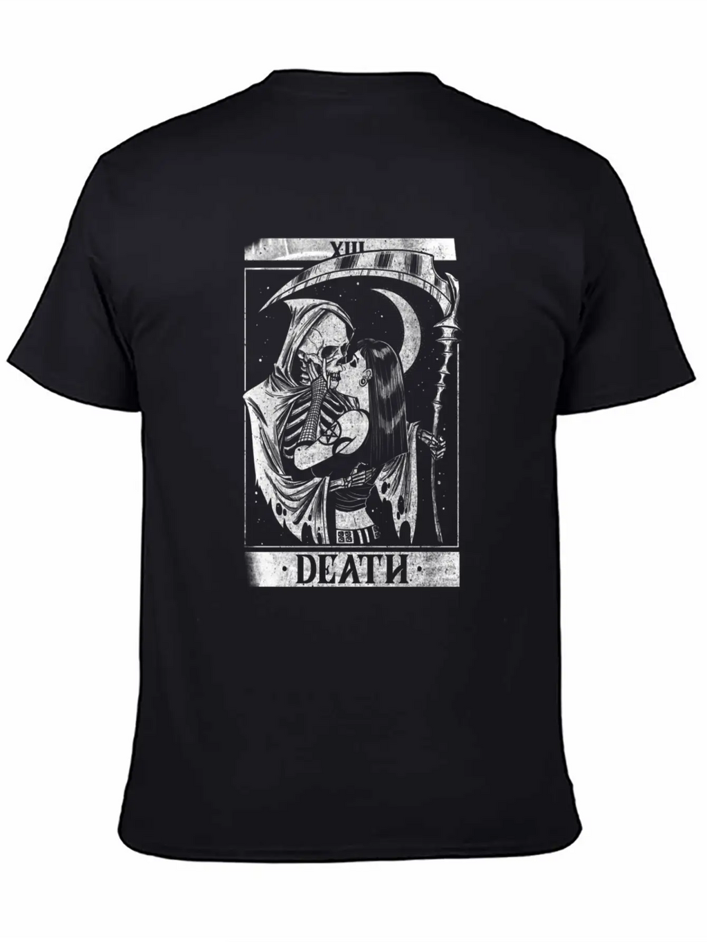 Blackcraft Death The Grim Reaper Kiss Tarot Card Unisex Short Sleeve Soft Cotton T-Shirt – Casual Everyday Wear
